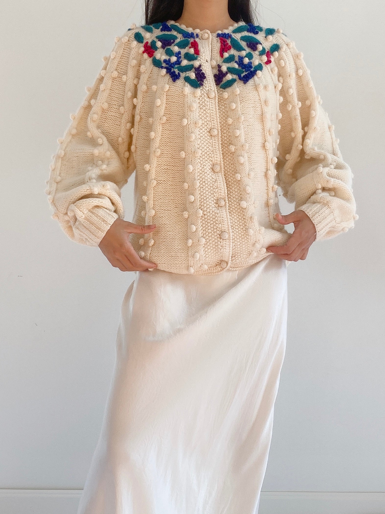 Vintage Popcorn Knit Cardigan - S/M