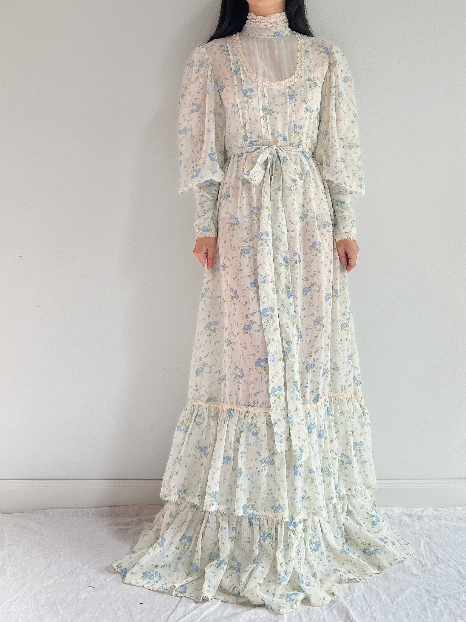 1970s Puff Sleeve Cotton Calico Dress - M