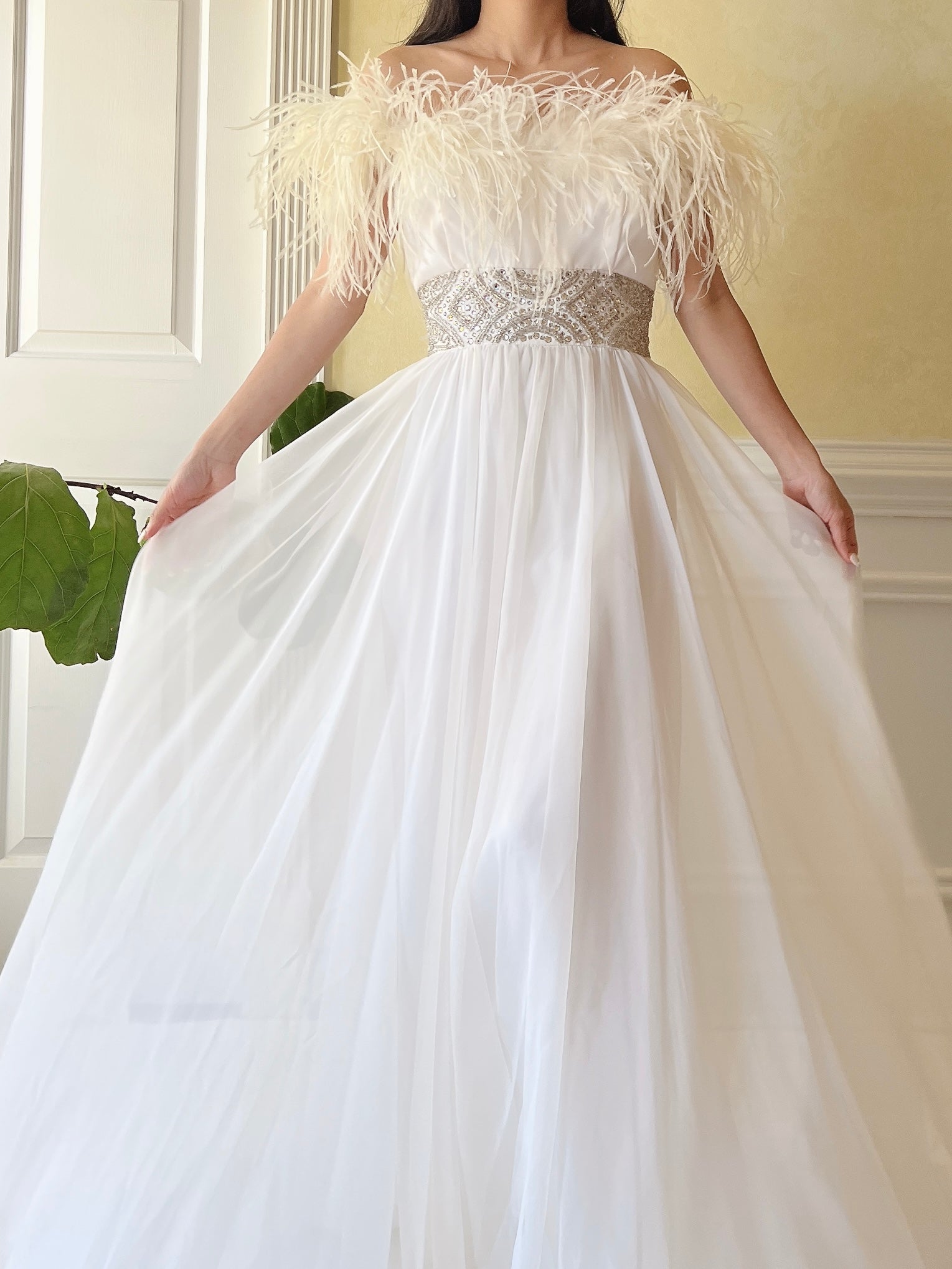 Vintage Feather Chiffon Dress - S