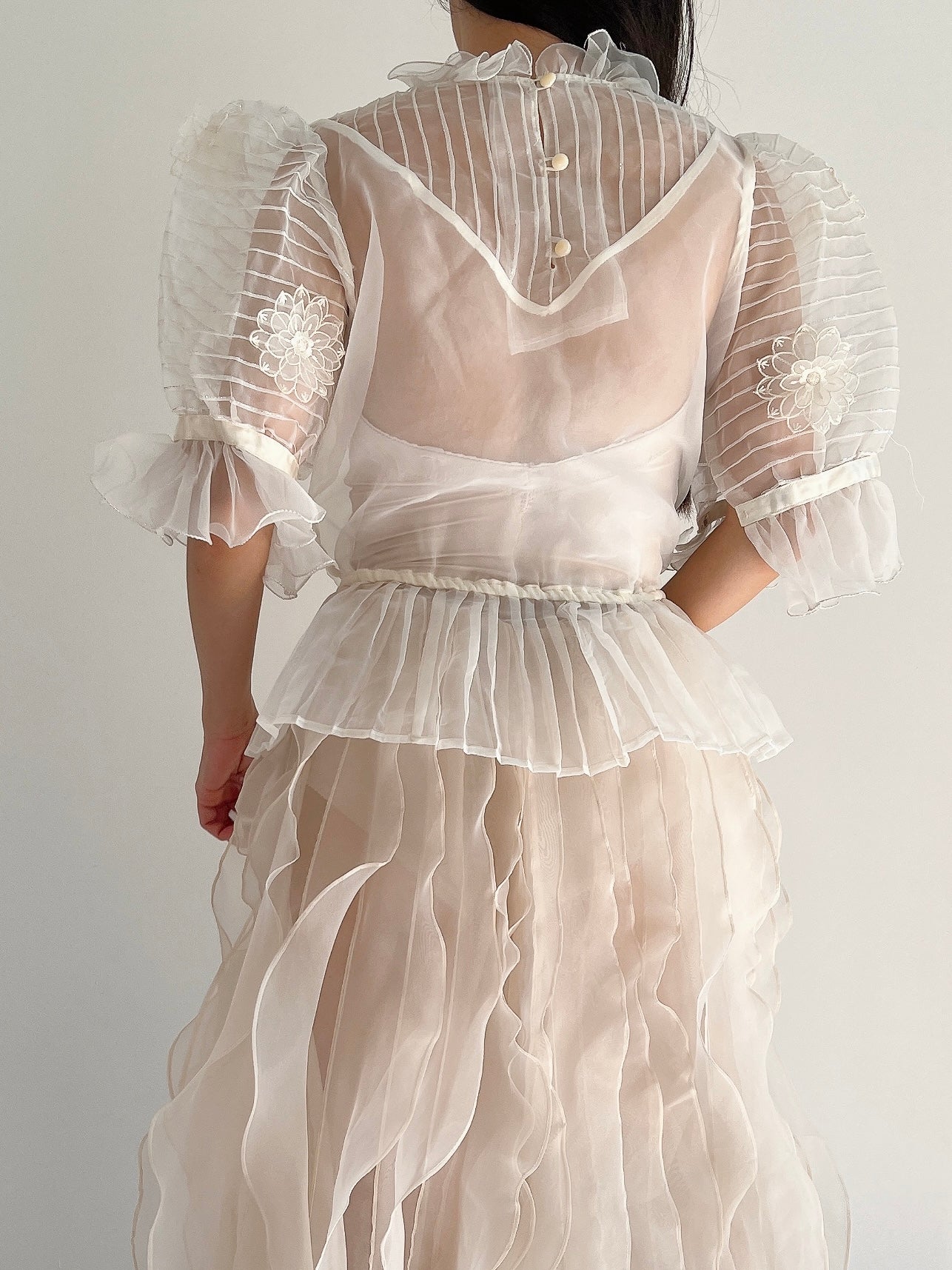 Vintage Organza Puff Sleeve Top - M