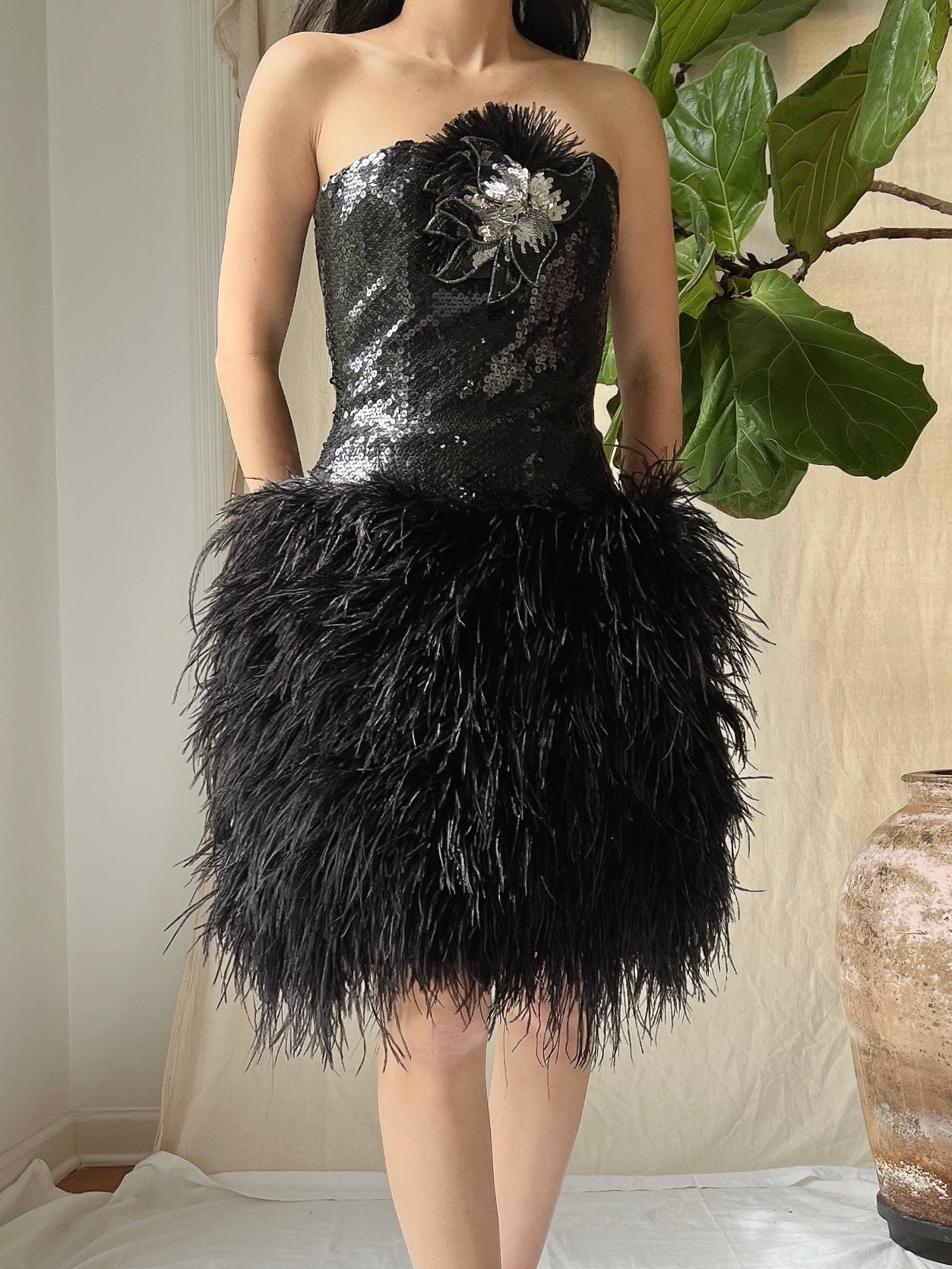 Vintage Sequins Feather Dress - XS/S
