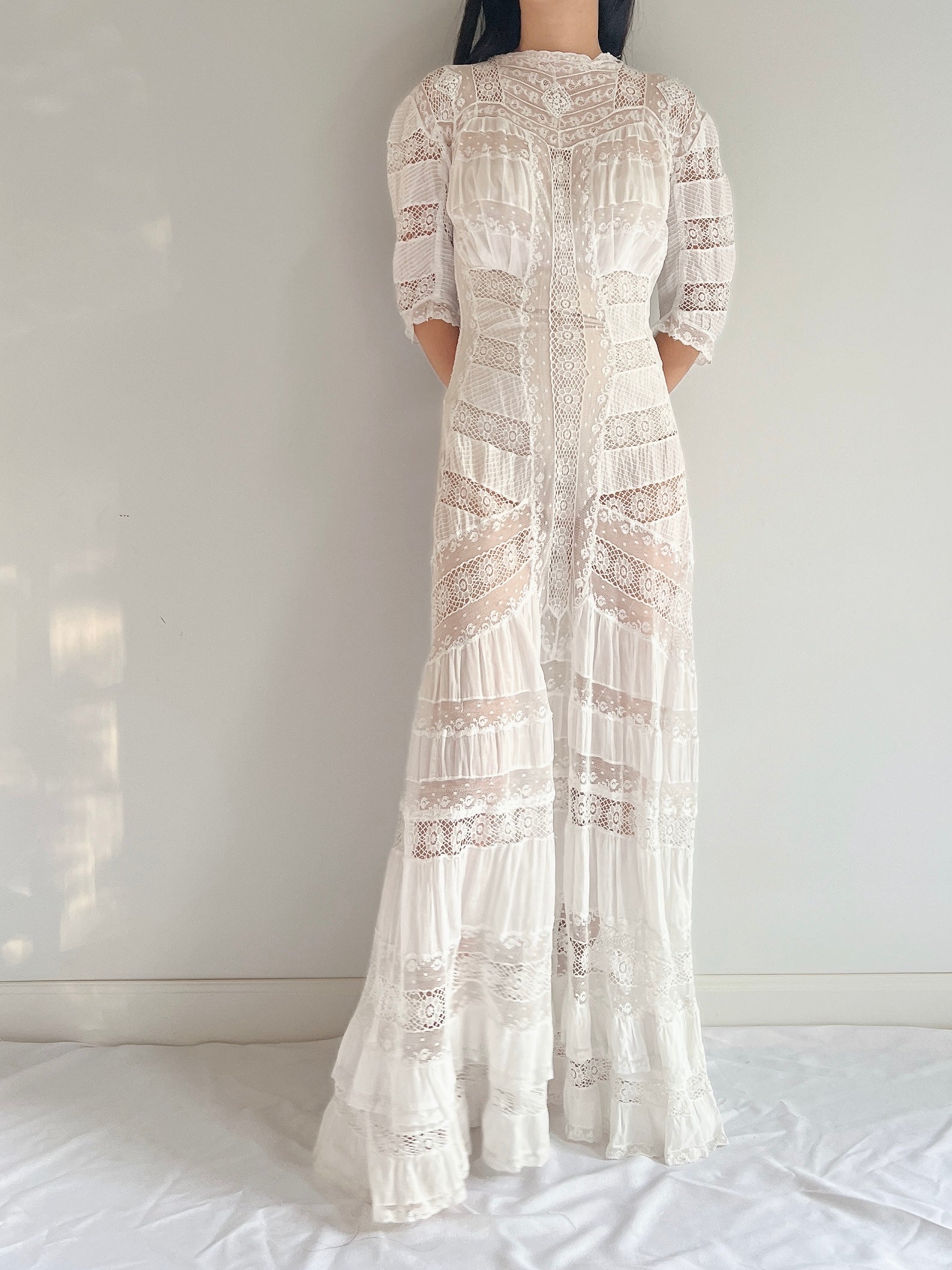 RESERVED Antique Lace Detail Batiste Dress - XS/S