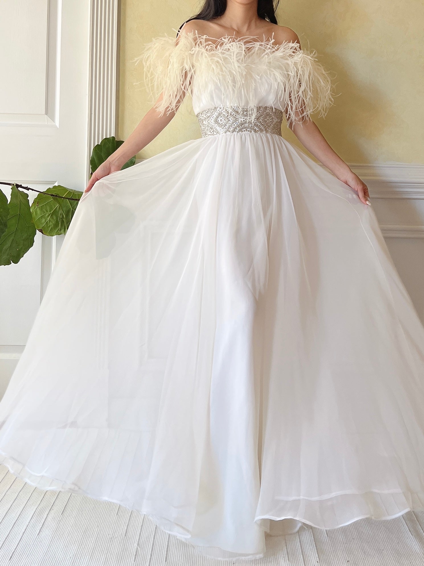 Vintage Feather Chiffon Dress - S