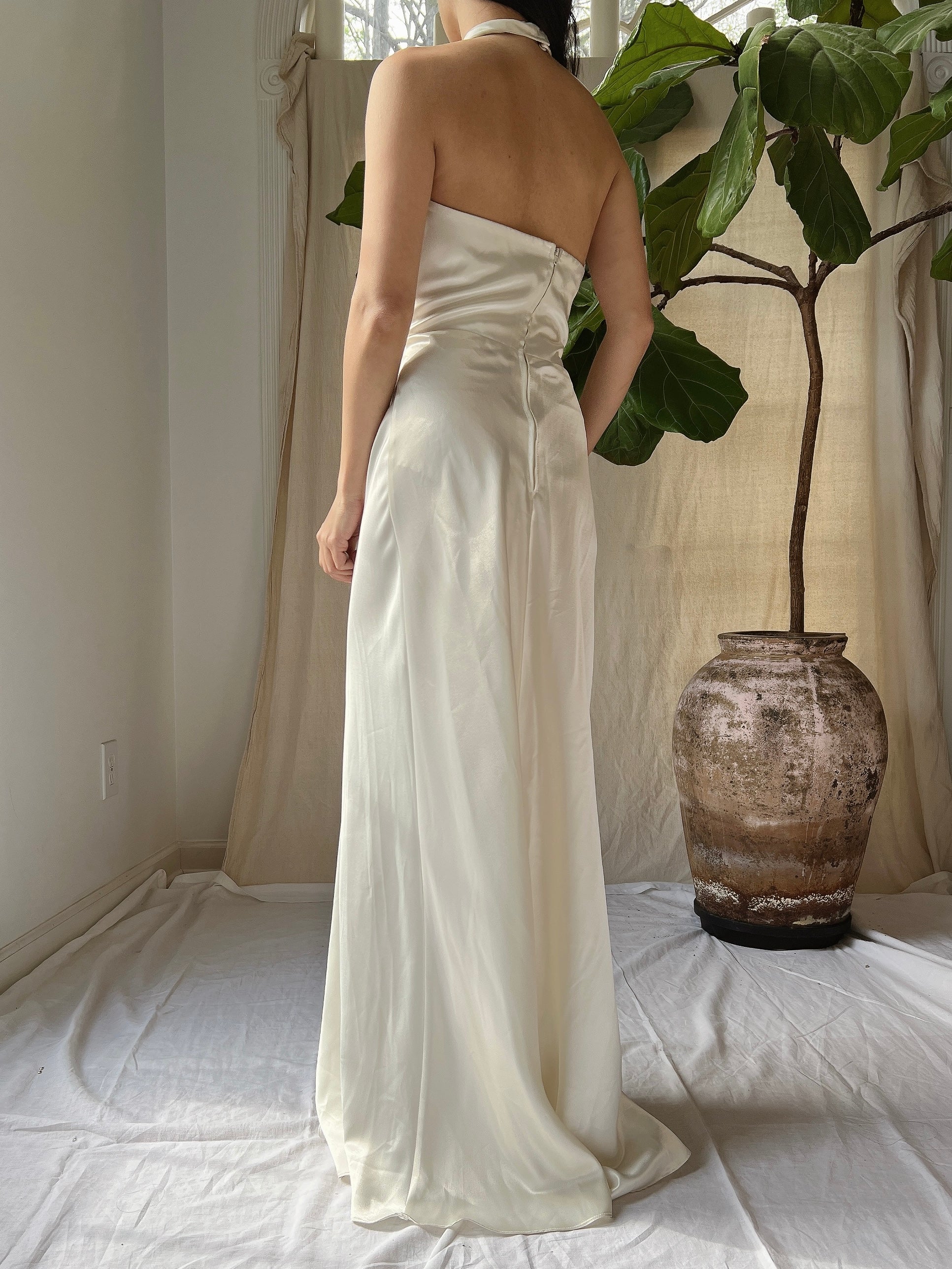 Vintage Satin Draped Gown - S/M