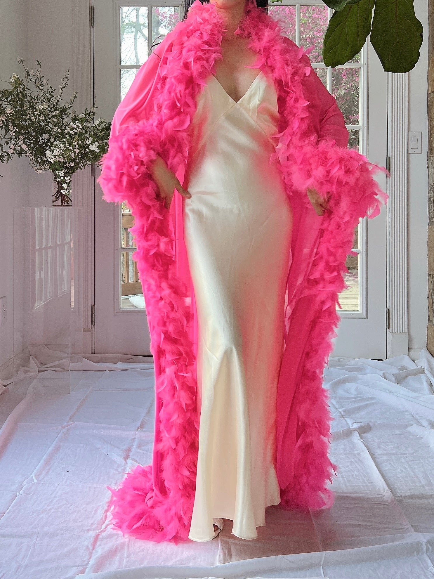 Vintage Hot Pink Feather Robe - OSFM