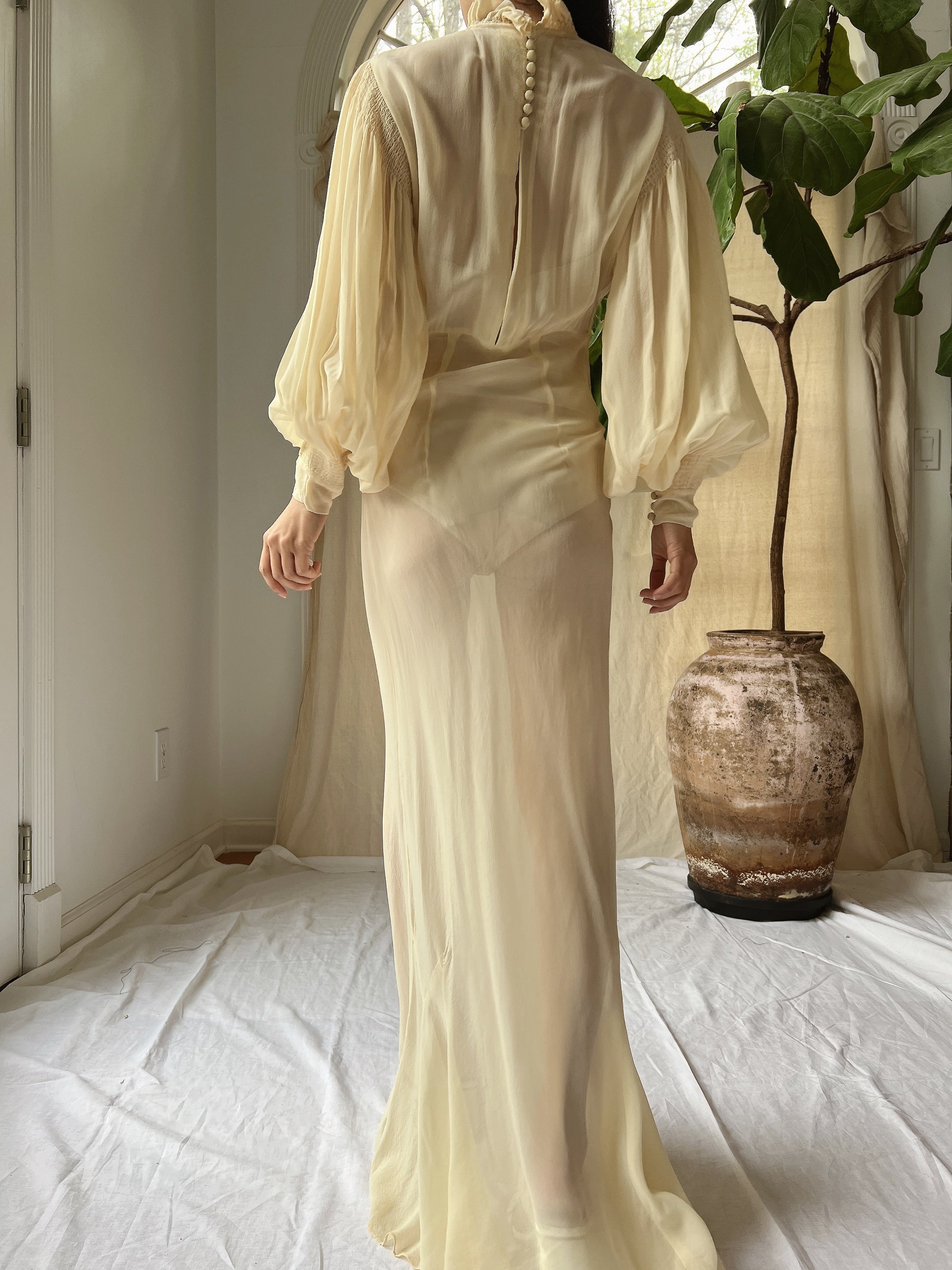 1930s Silk Chiffon Gown - S