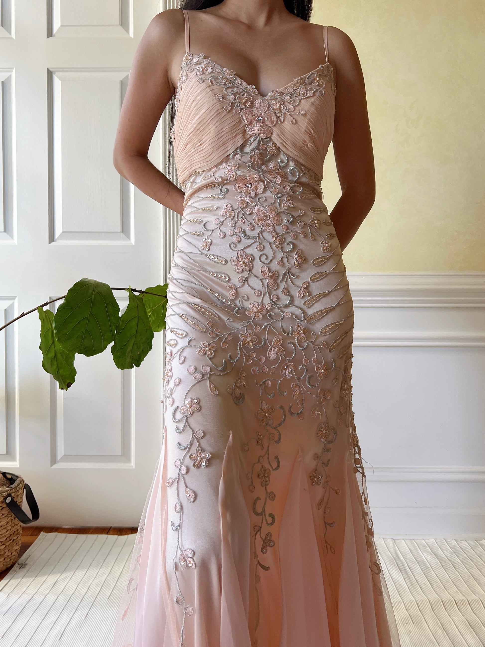 Vintage Chiffon Embroidered Dress  - S