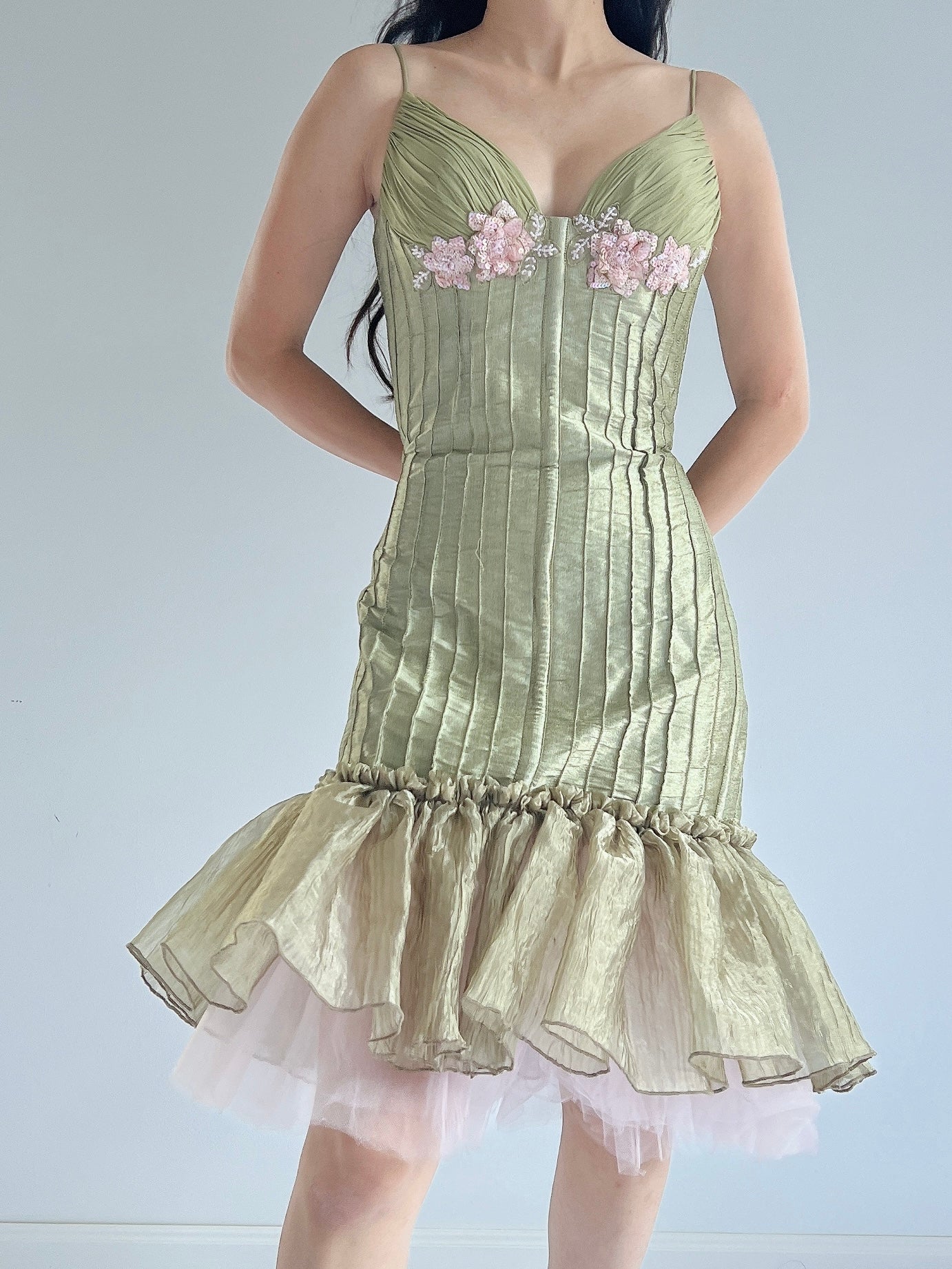 Vintage Silk Taffeta Beaded Dress - S
