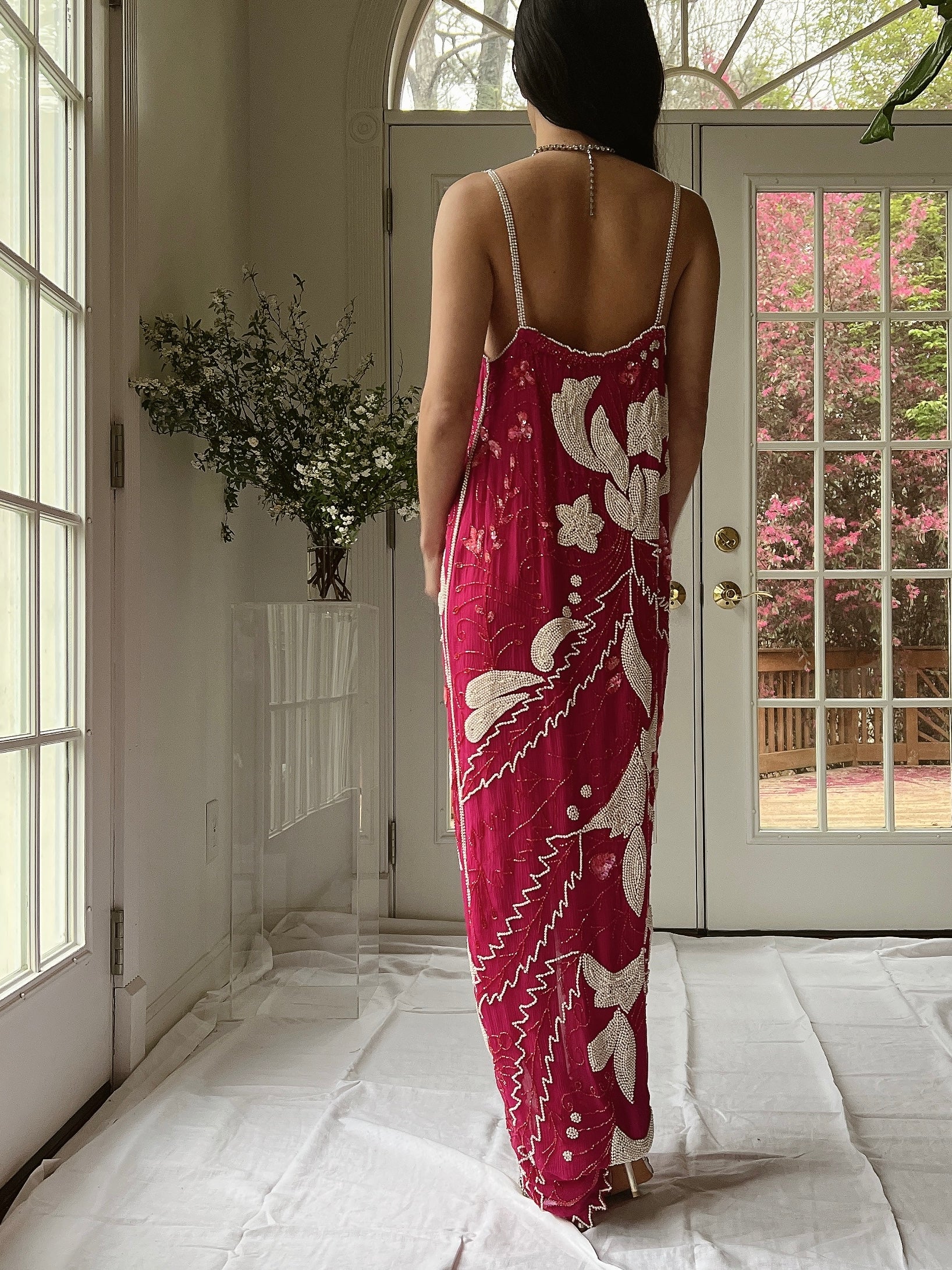 Vintage Seed Pearl Silk Hi-Low Dress - S-L