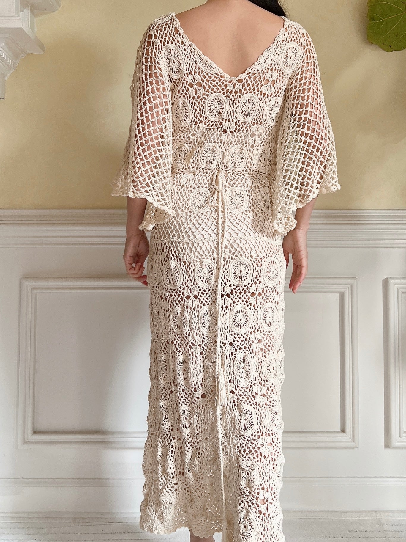Vintage Beige Crochet Dress - S-L