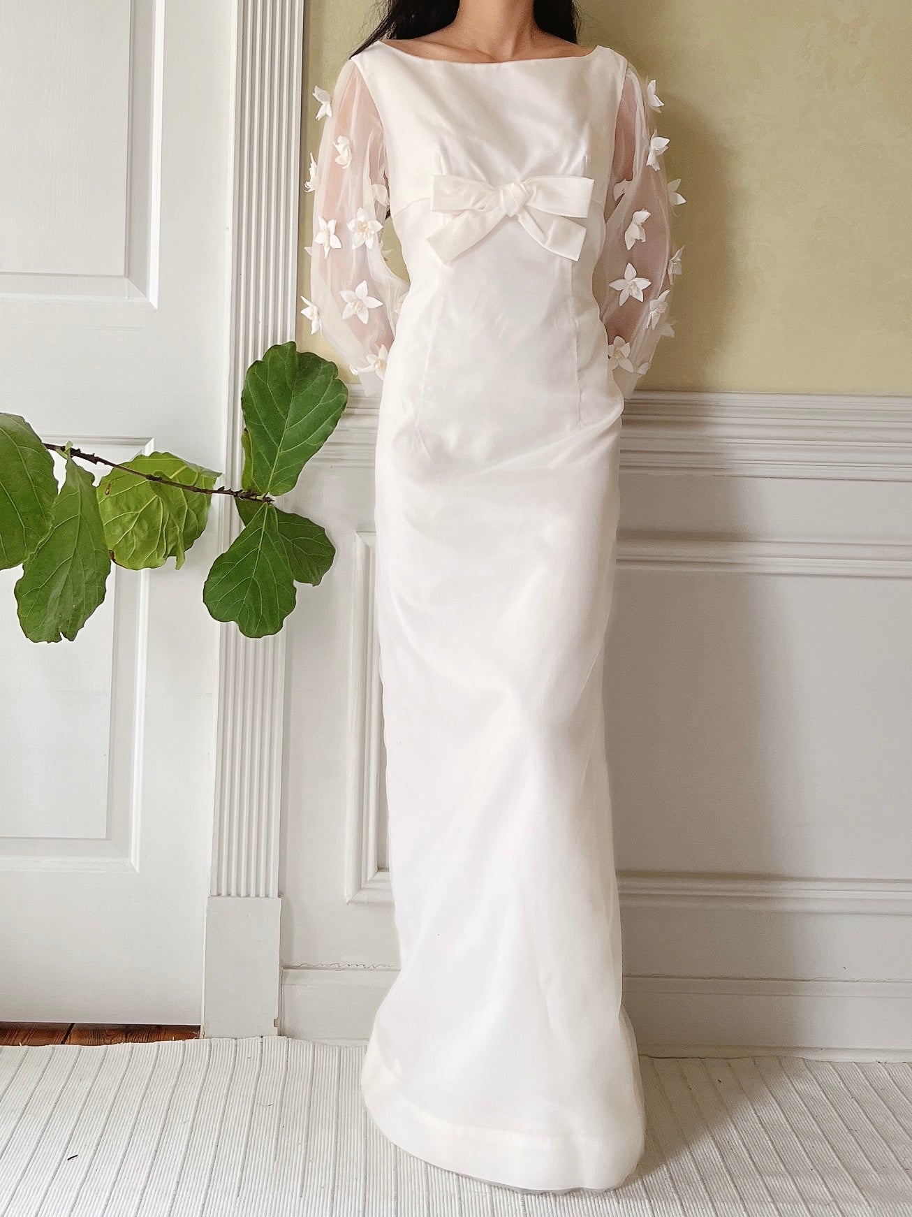 1960s Jean Varon Crinkle Organza Dress with Appliqués - S/M