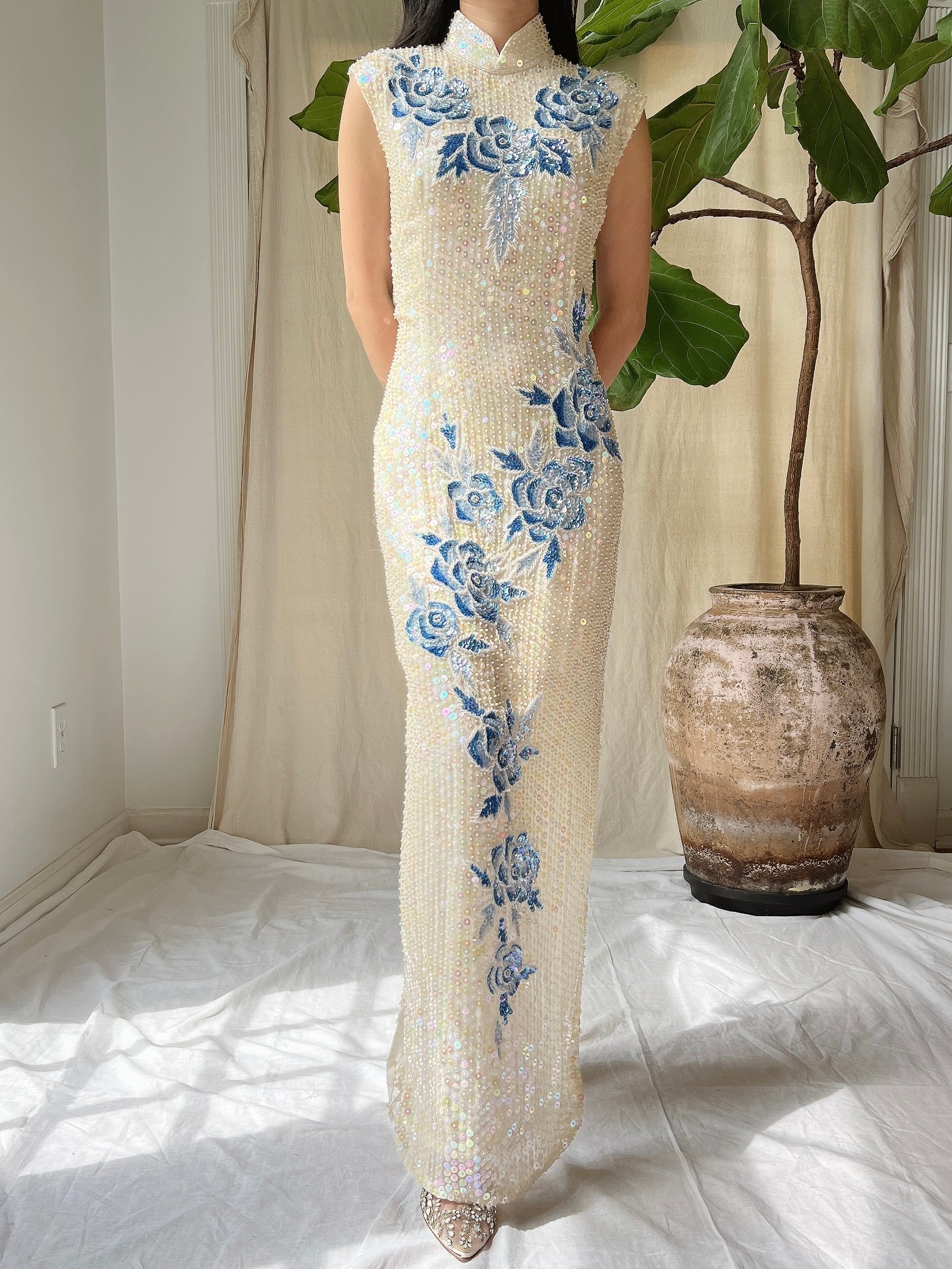 1960s Silk Sequins Qipao - M