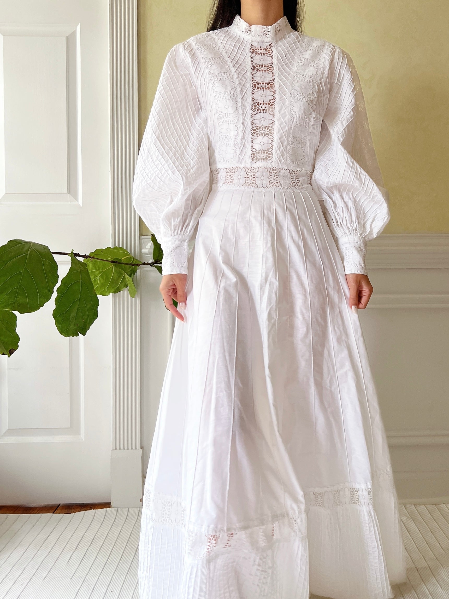 1970s Cotton Puff Sleeve Dress - S