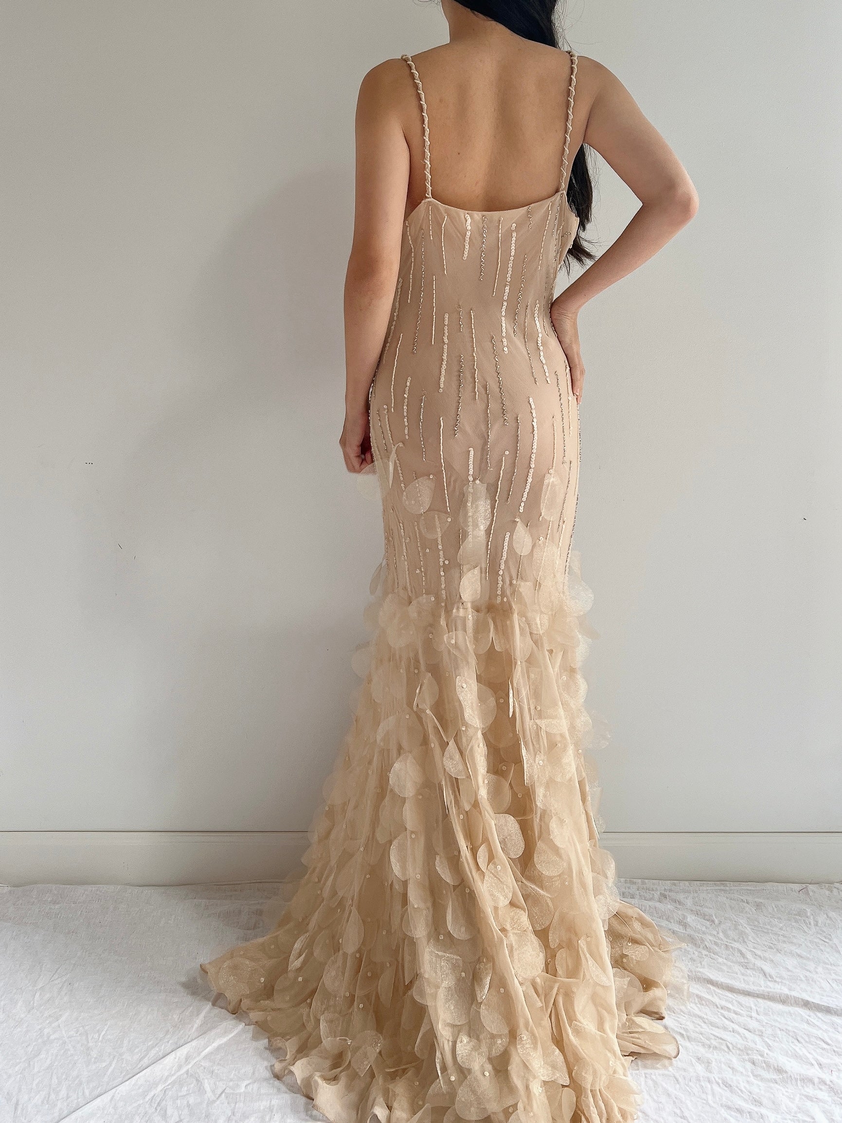 Vintage Silk Nude Petal Gown - S/M