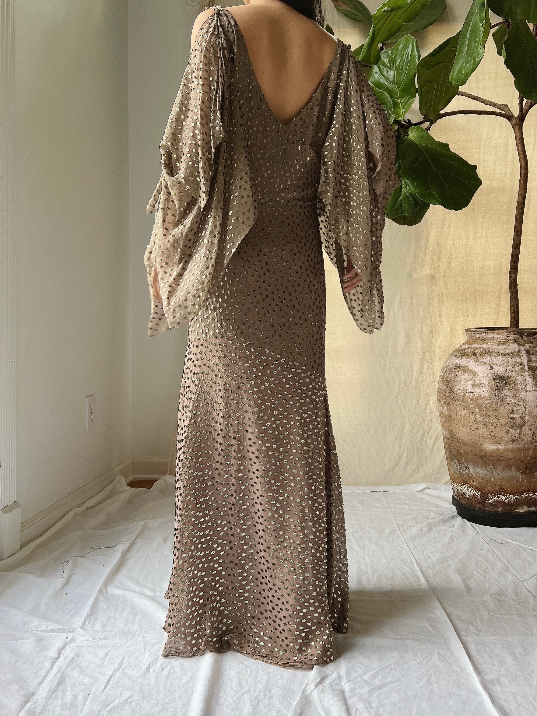 Vintage Cocoa Silk Bias Dress - S/M