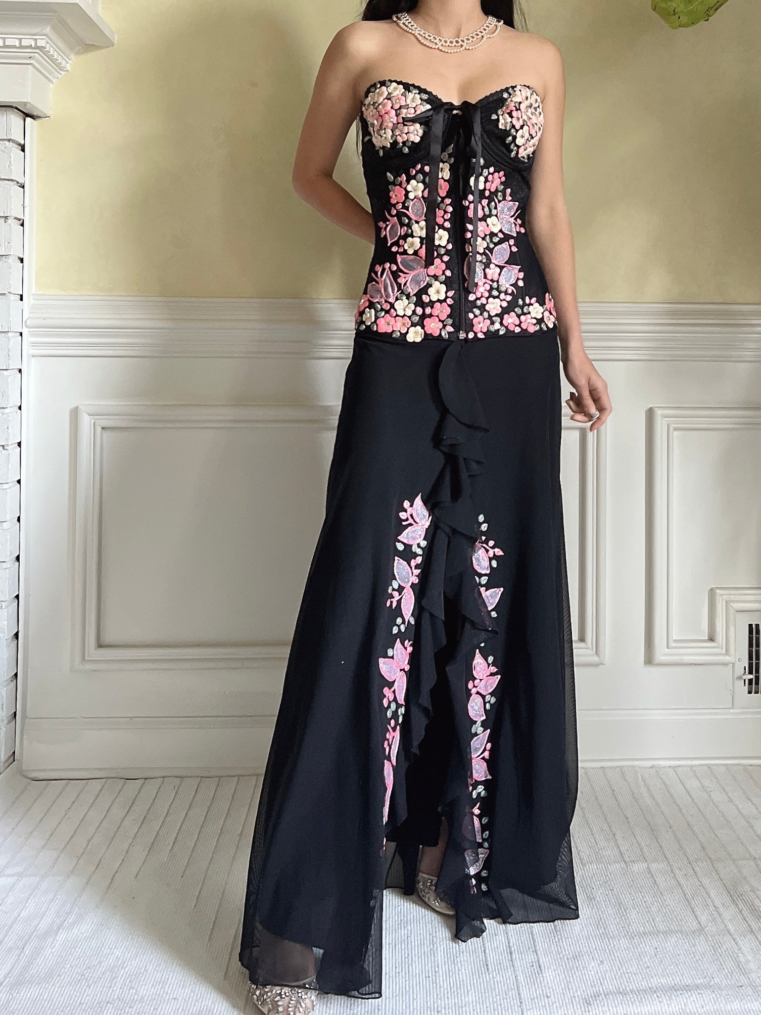 Vintage Painted Floral Dress - S-M