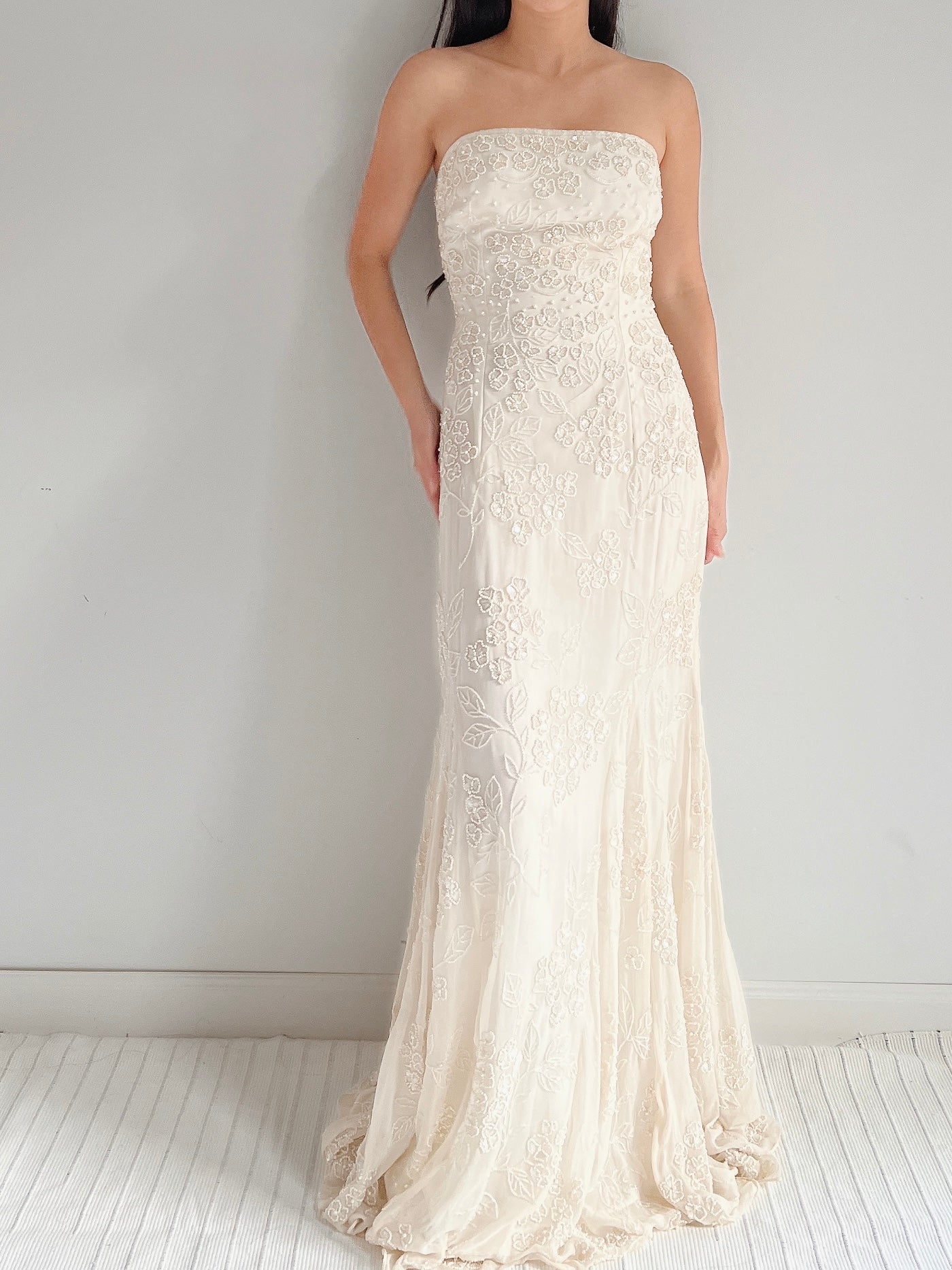 1980s Strapless Beaded Pearl Dress - S/M