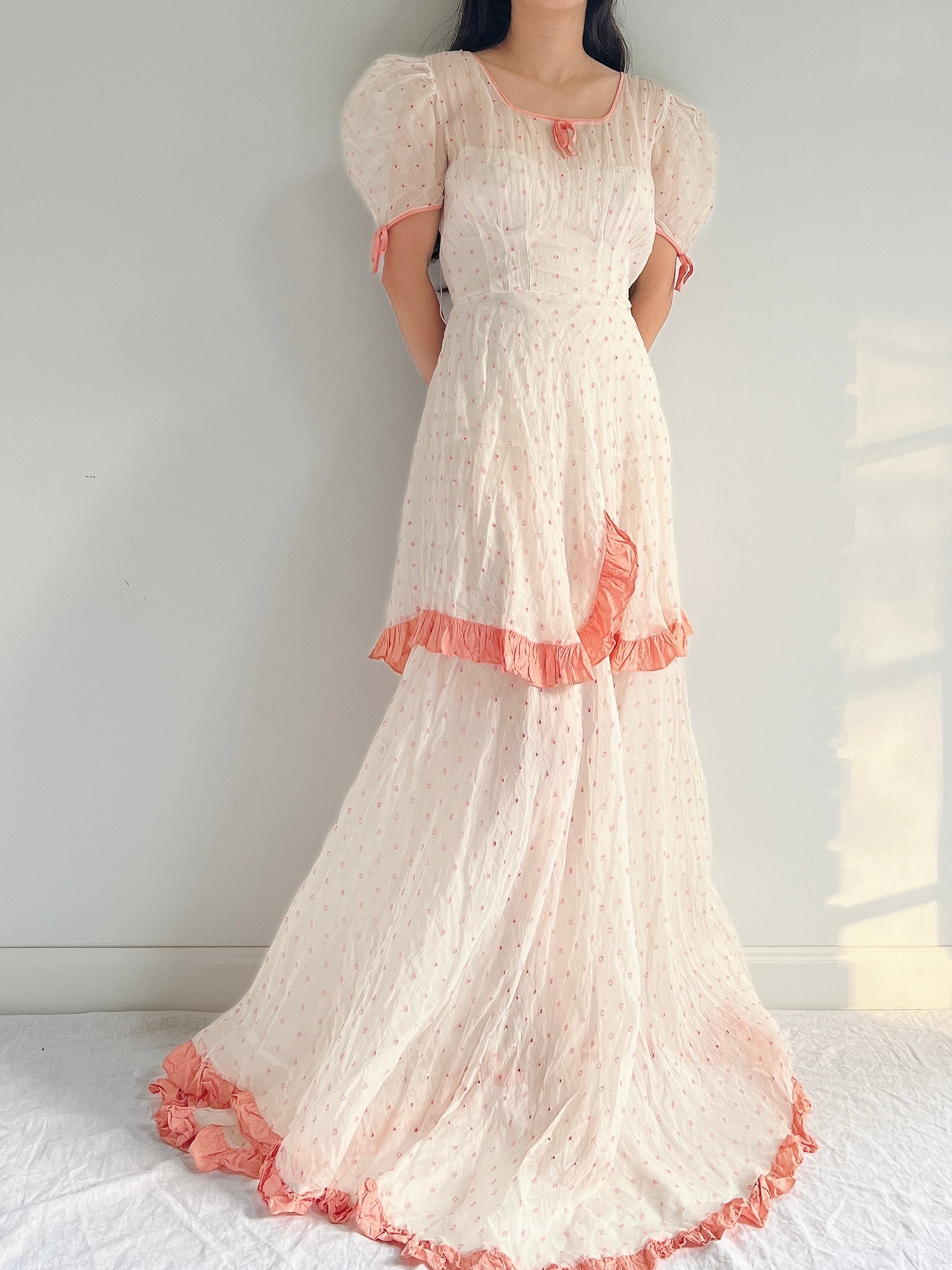 1930s Embroidered Organdy Dress - S