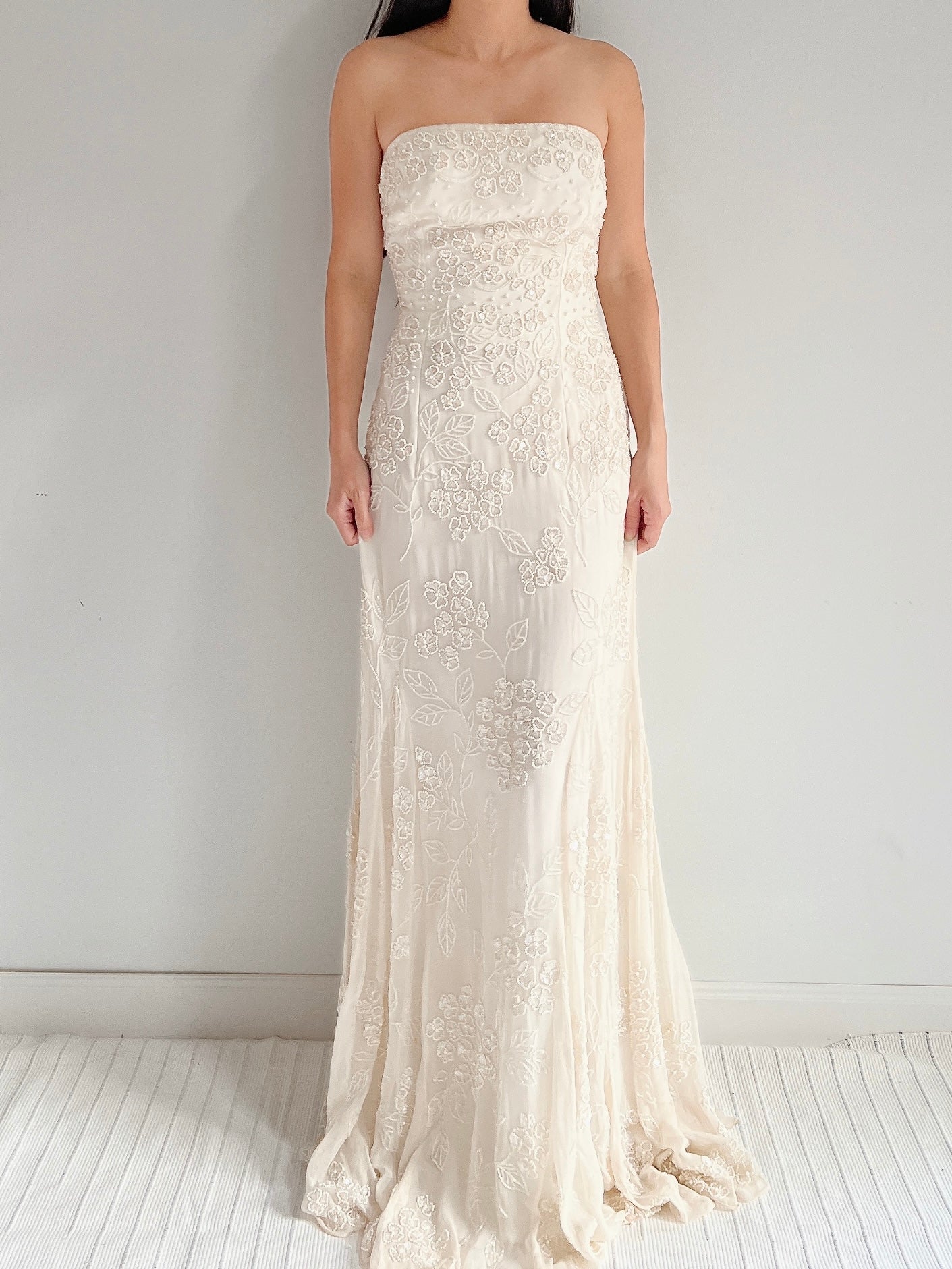 1980s Strapless Beaded Pearl Dress - S/M