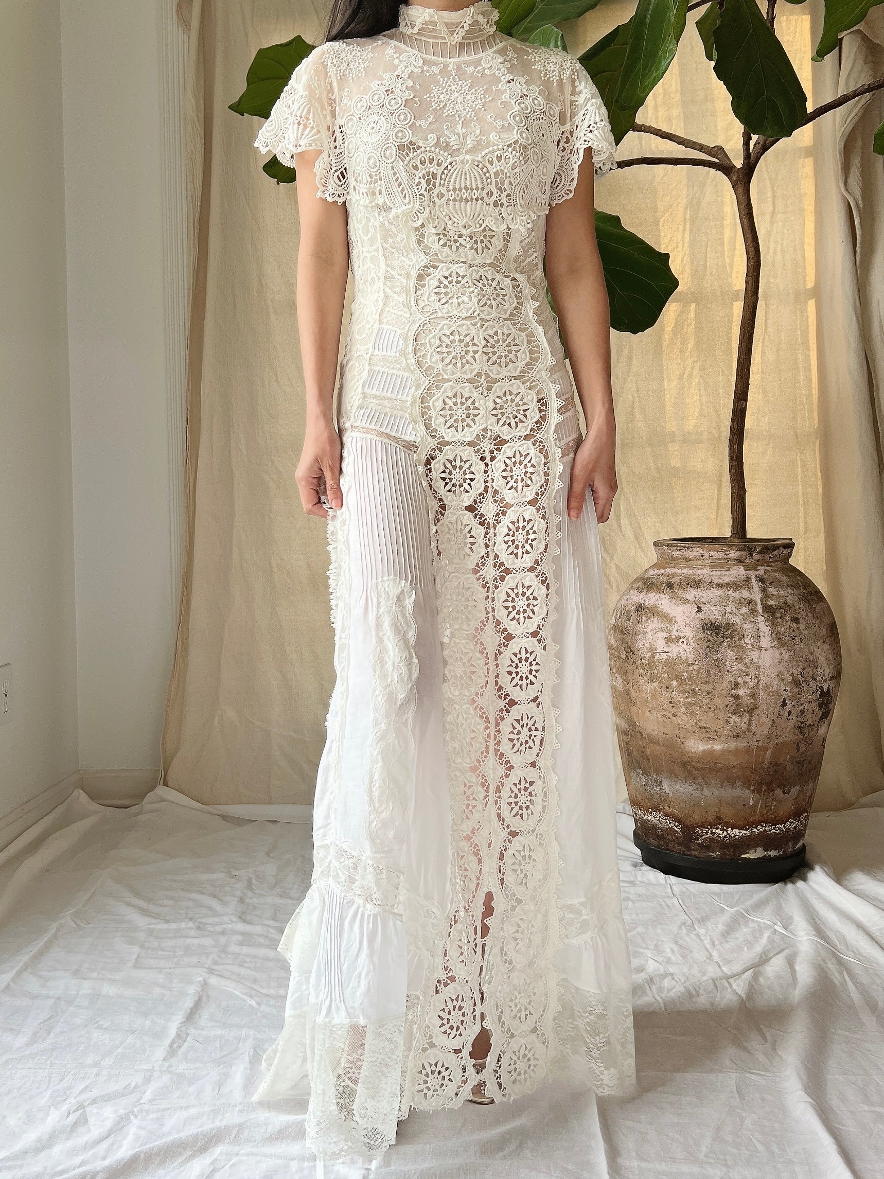 Vintage Victorian Inspired Silk and Cotton Dress - S/M