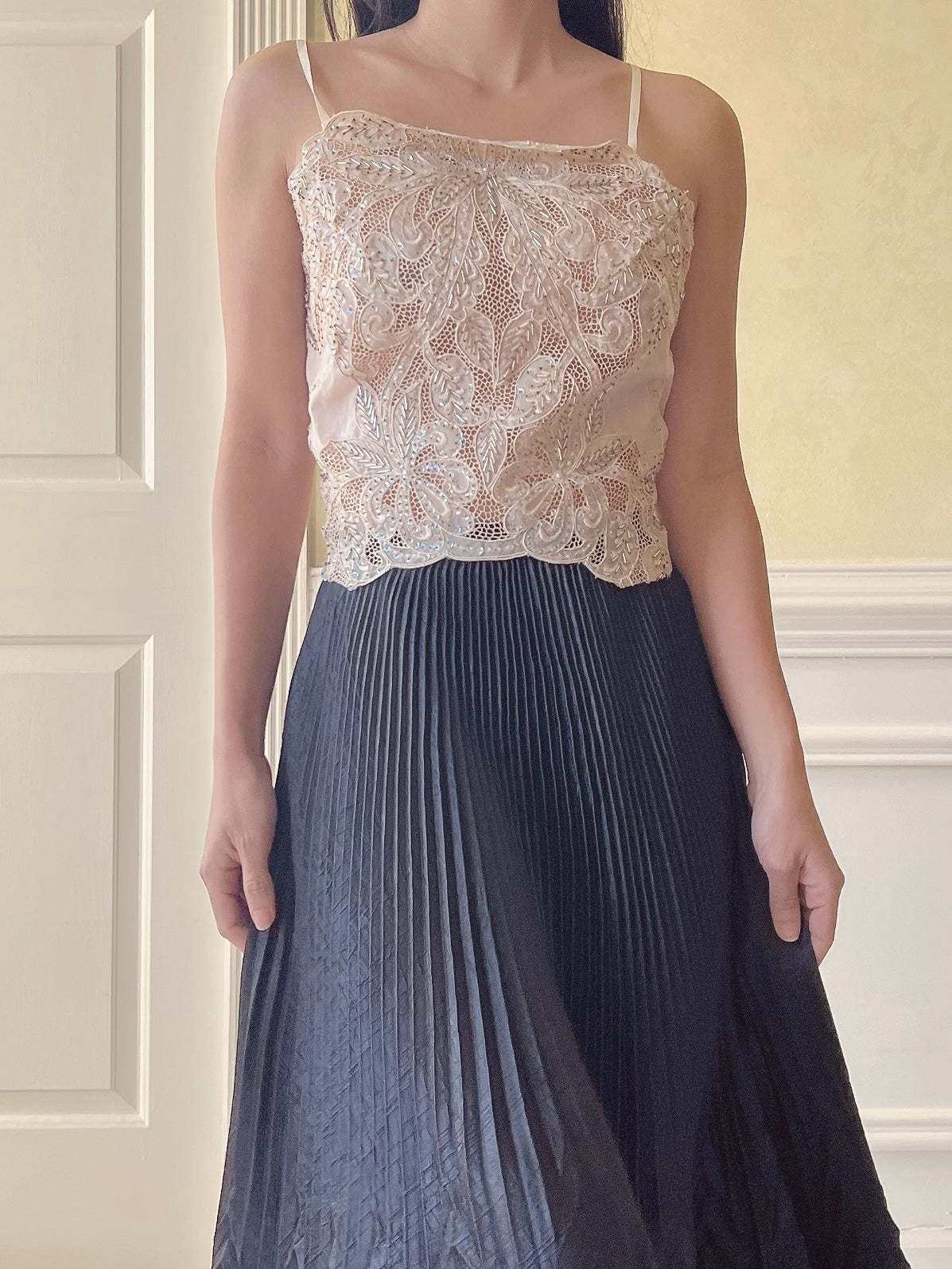 Vintage Organza Embroidered Top  - S