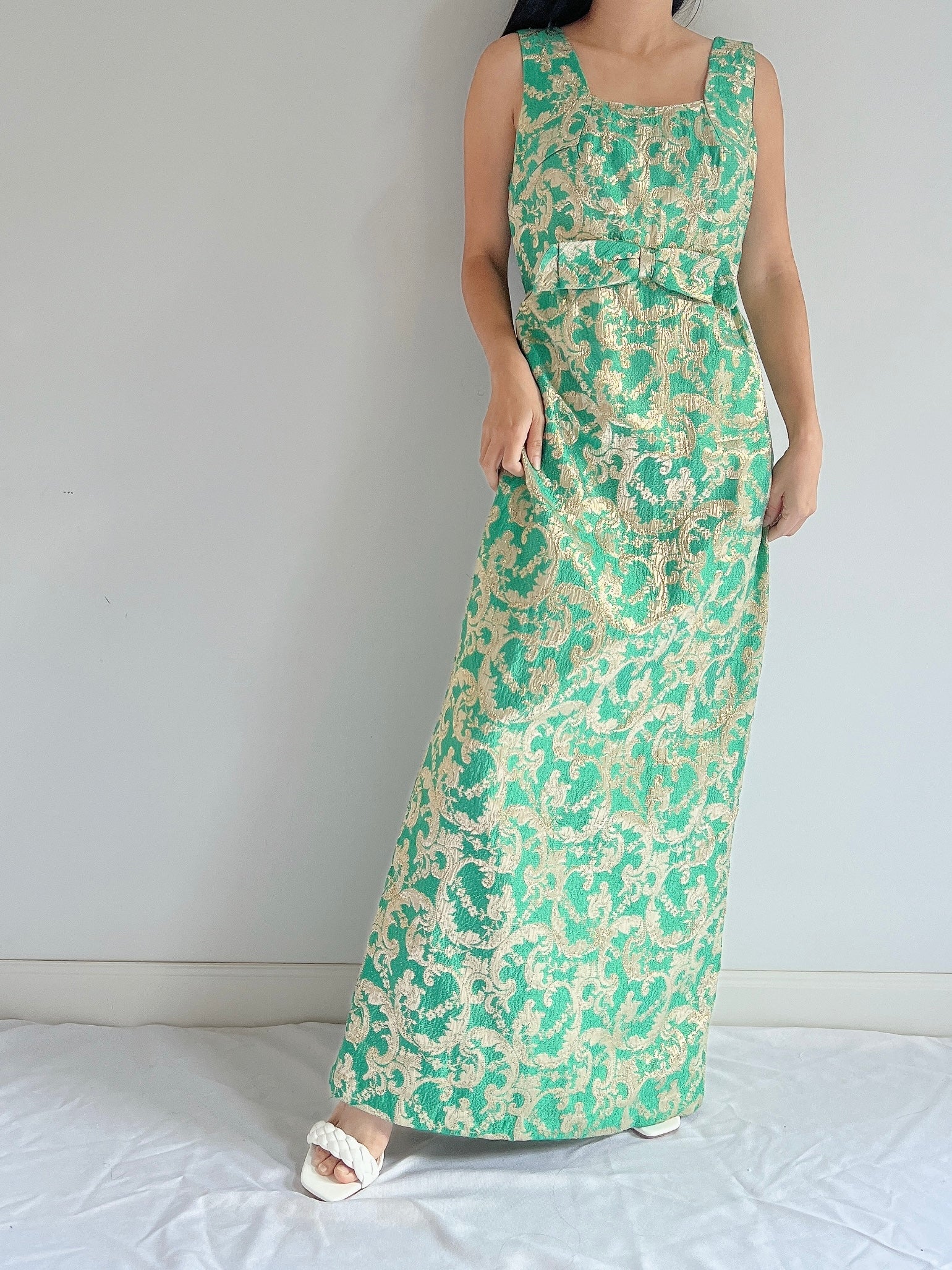 1960s Emerald Brocade Dress - S/M