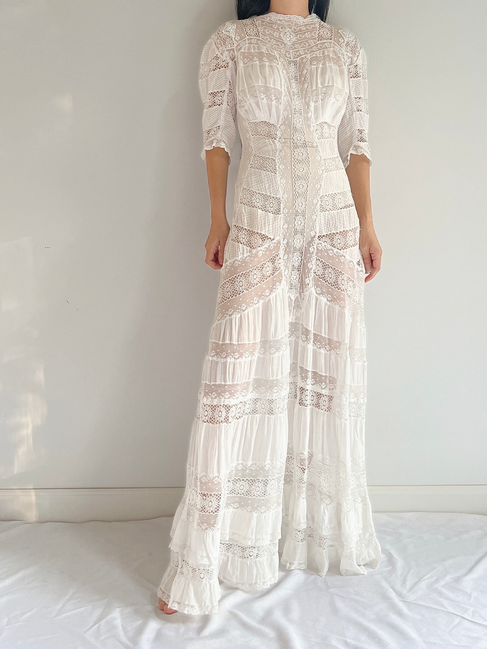 RESERVED Antique Lace Detail Batiste Dress - XS/S