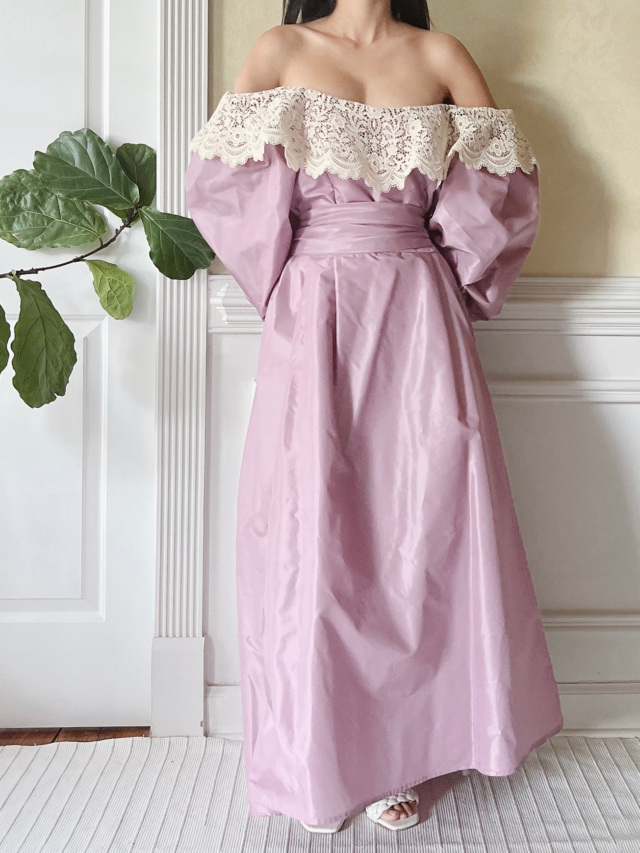 1980s Victor Costa Puff Sleeve Dress - M
