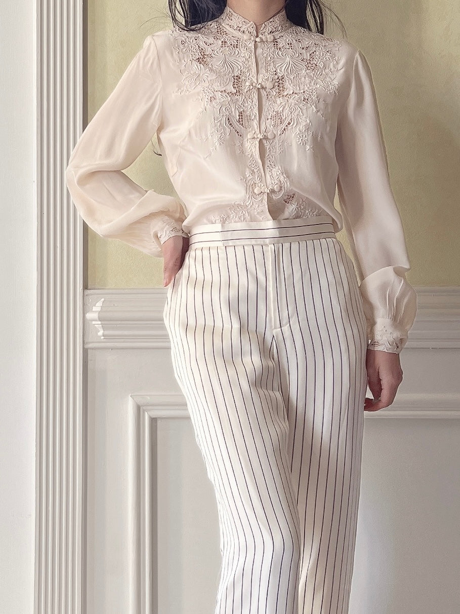 Vintage Silk Embroidered Cutout Top - S/M
