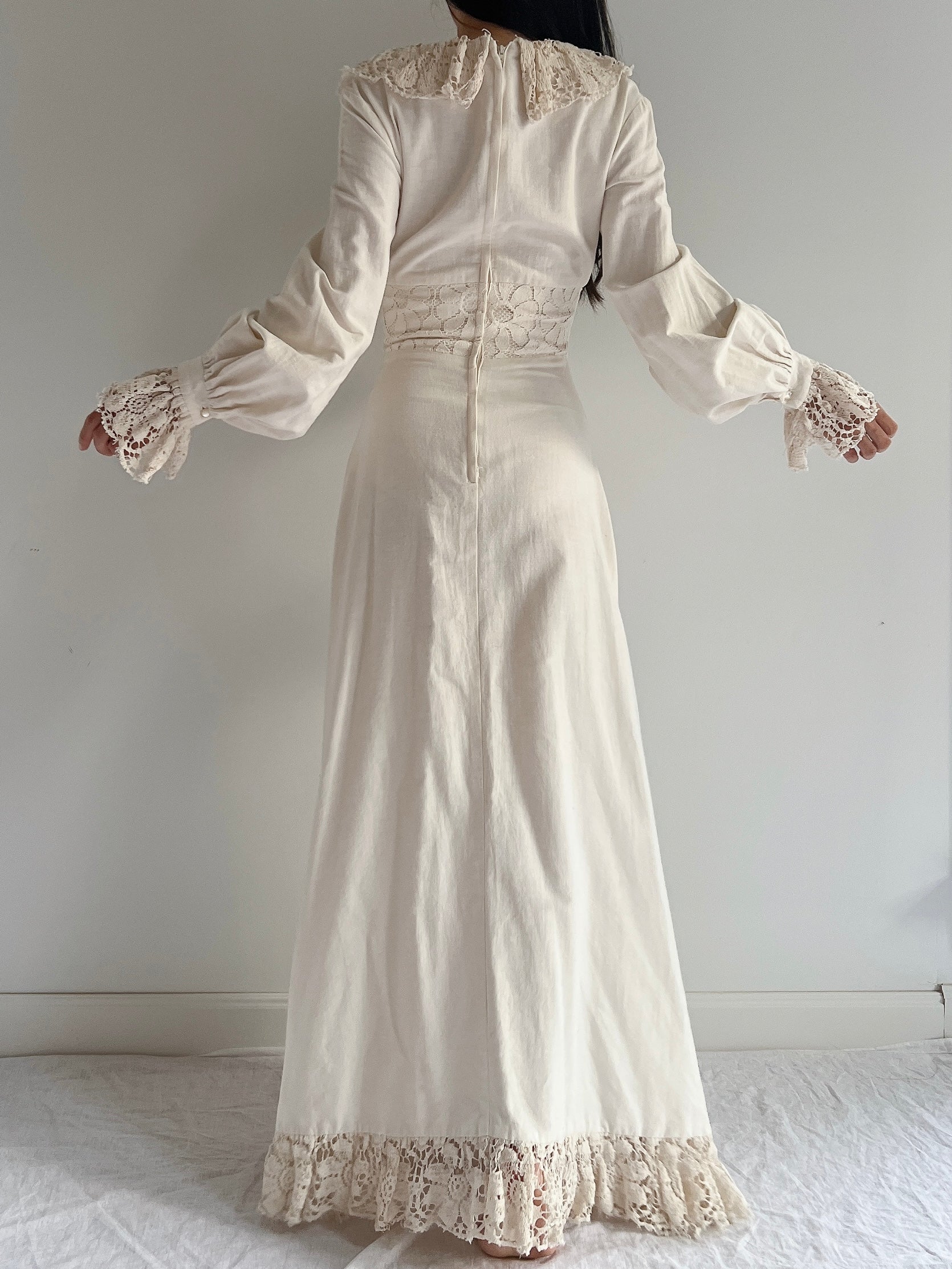 Vintage Linen Poet Sleeve Dress - XS