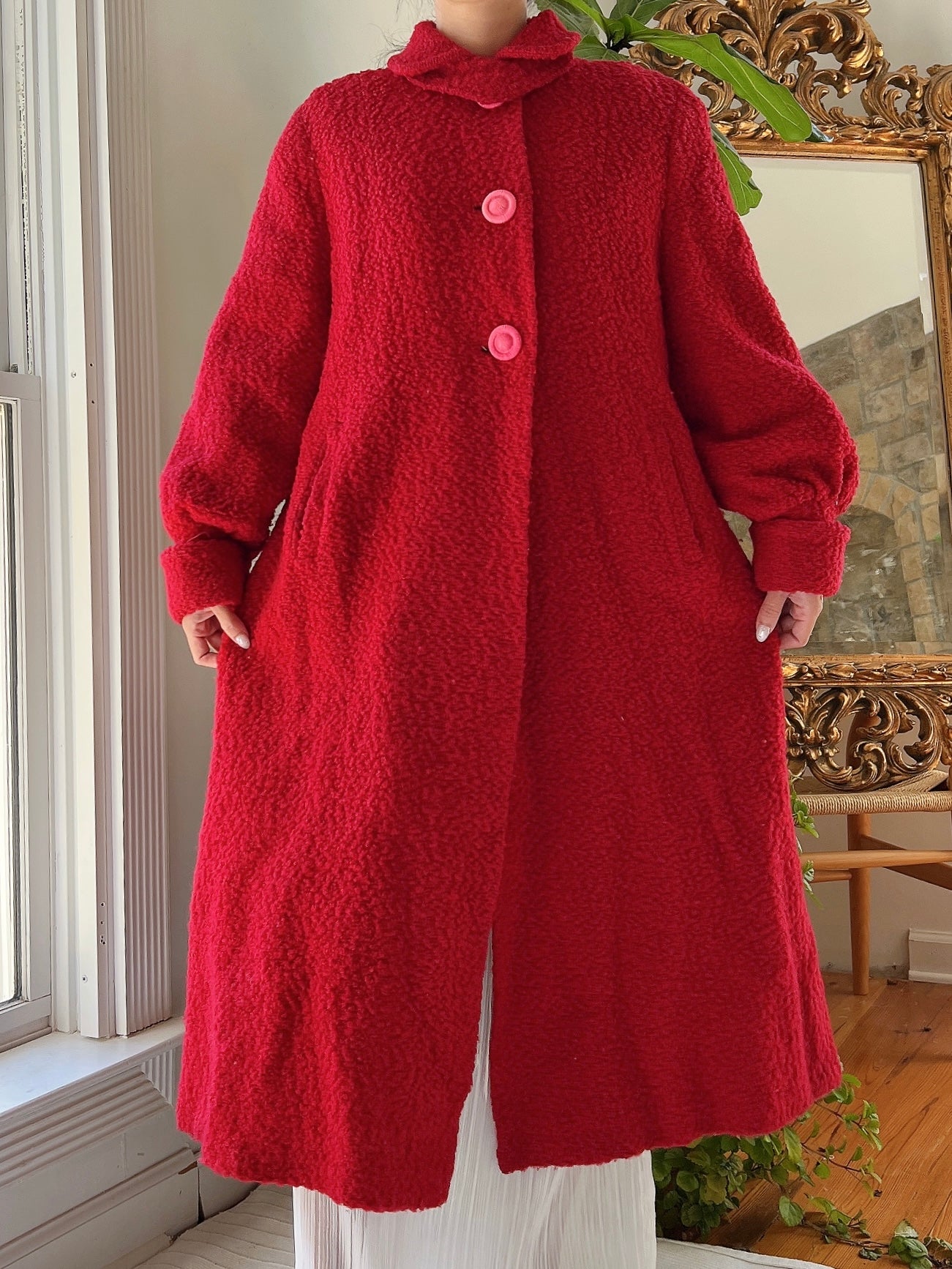 1960s Red Boucle Wool Coat  - M/L