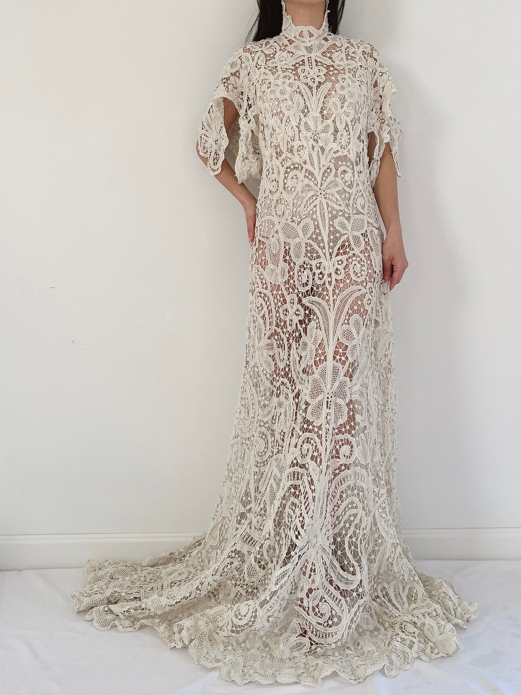 Rare Antique Battenburg Tape Lace Gown - S-M