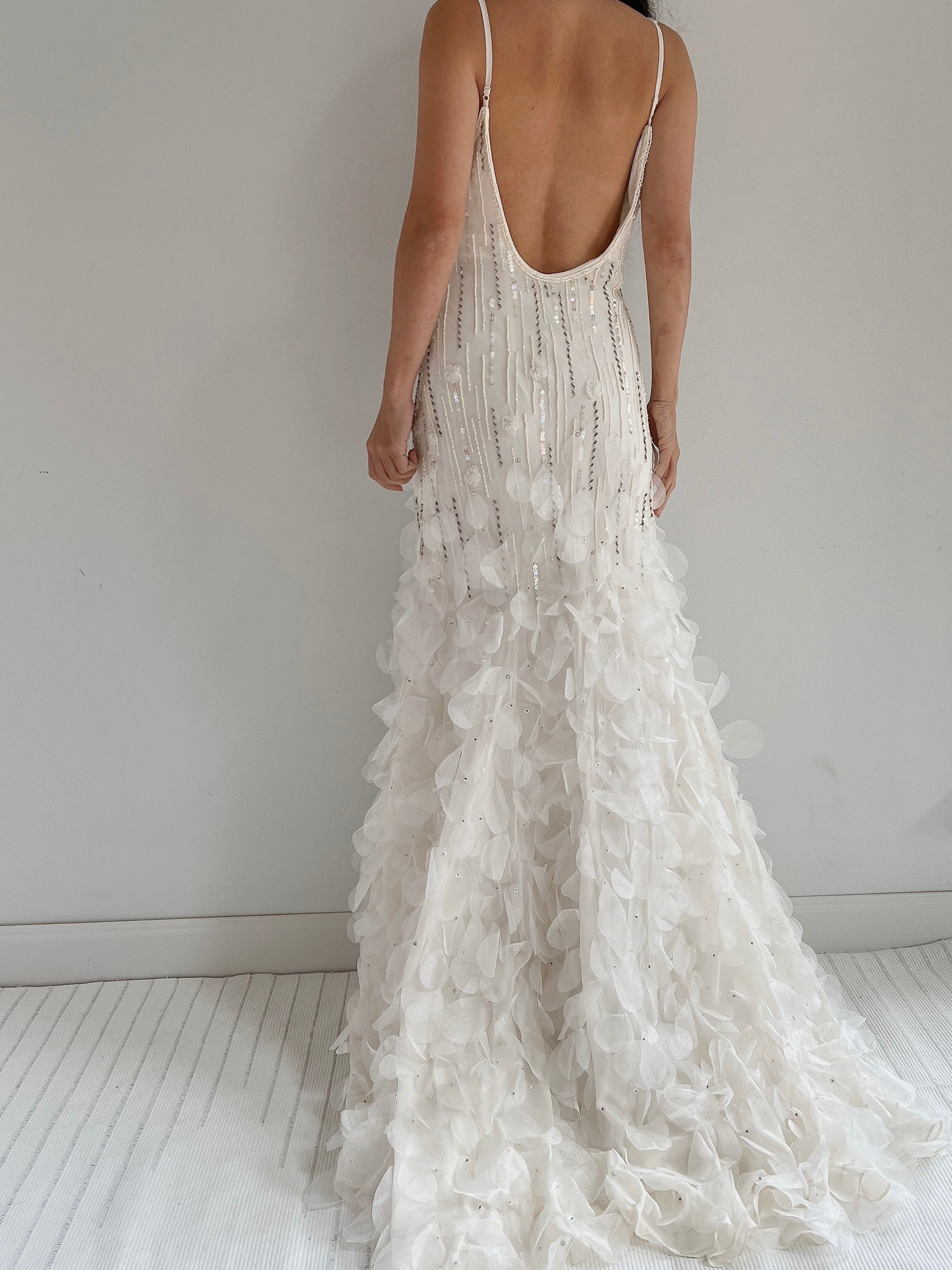Vintage Chiffon Petal Beaded Dress - S/M