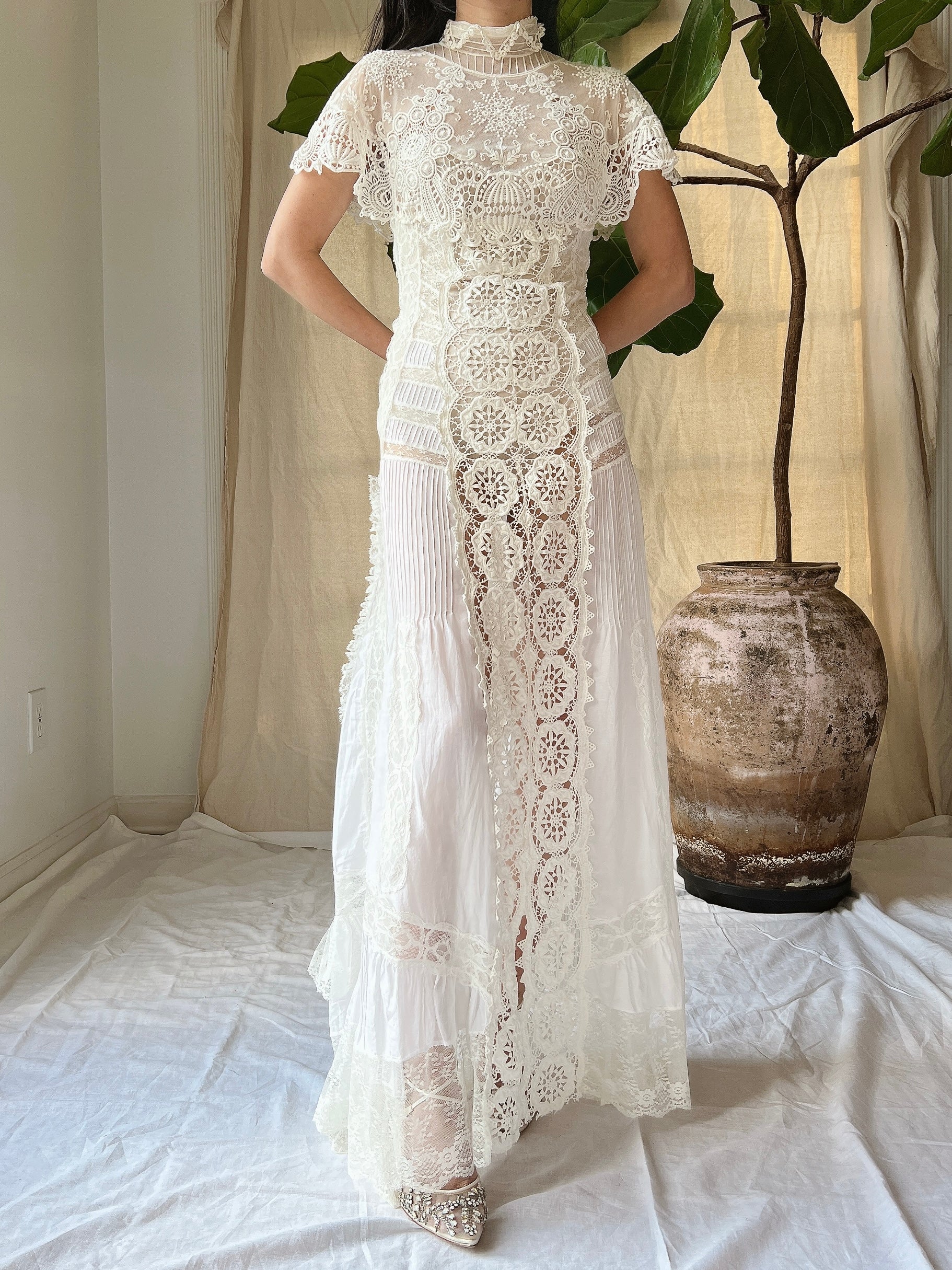 Vintage Victorian Inspired Silk and Cotton Dress - S/M