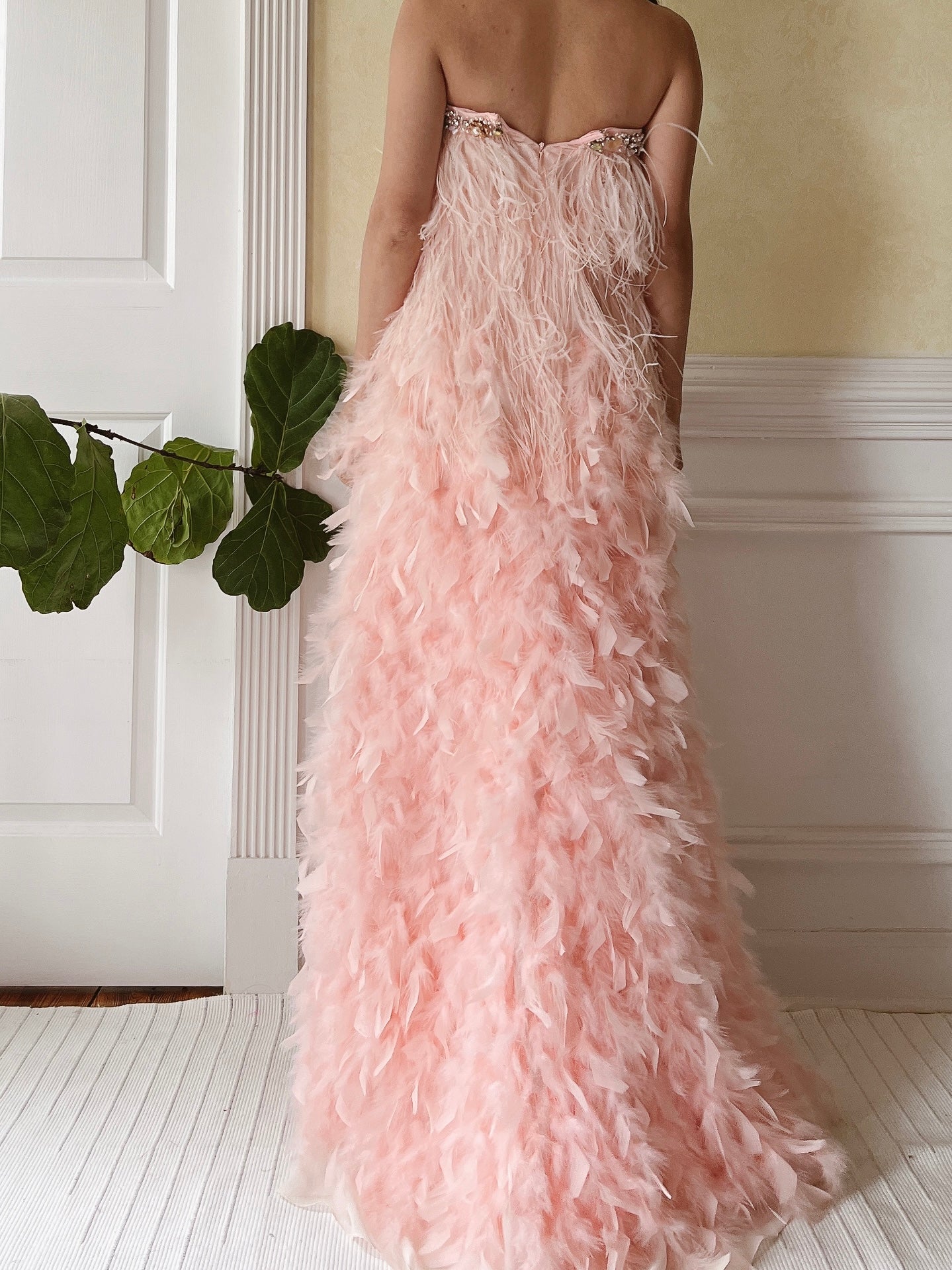 Y2K Soft Peach Feather Skirt - XS