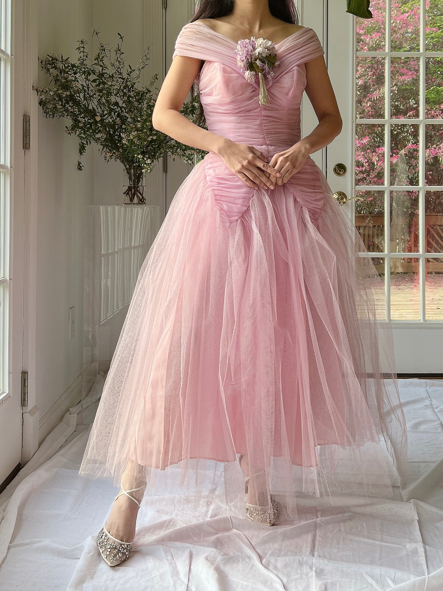 1950s Lilac Ruche Dress - XS