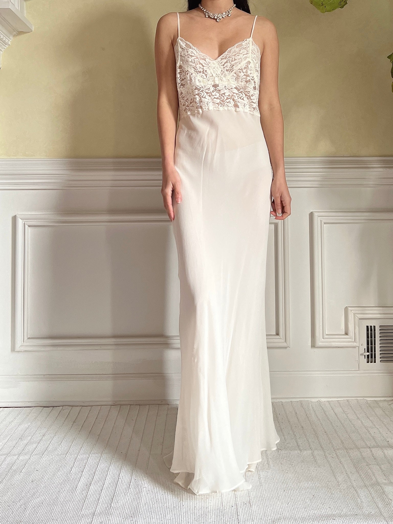 Vintage Silk and Lace Chiffon Slip Dress - S