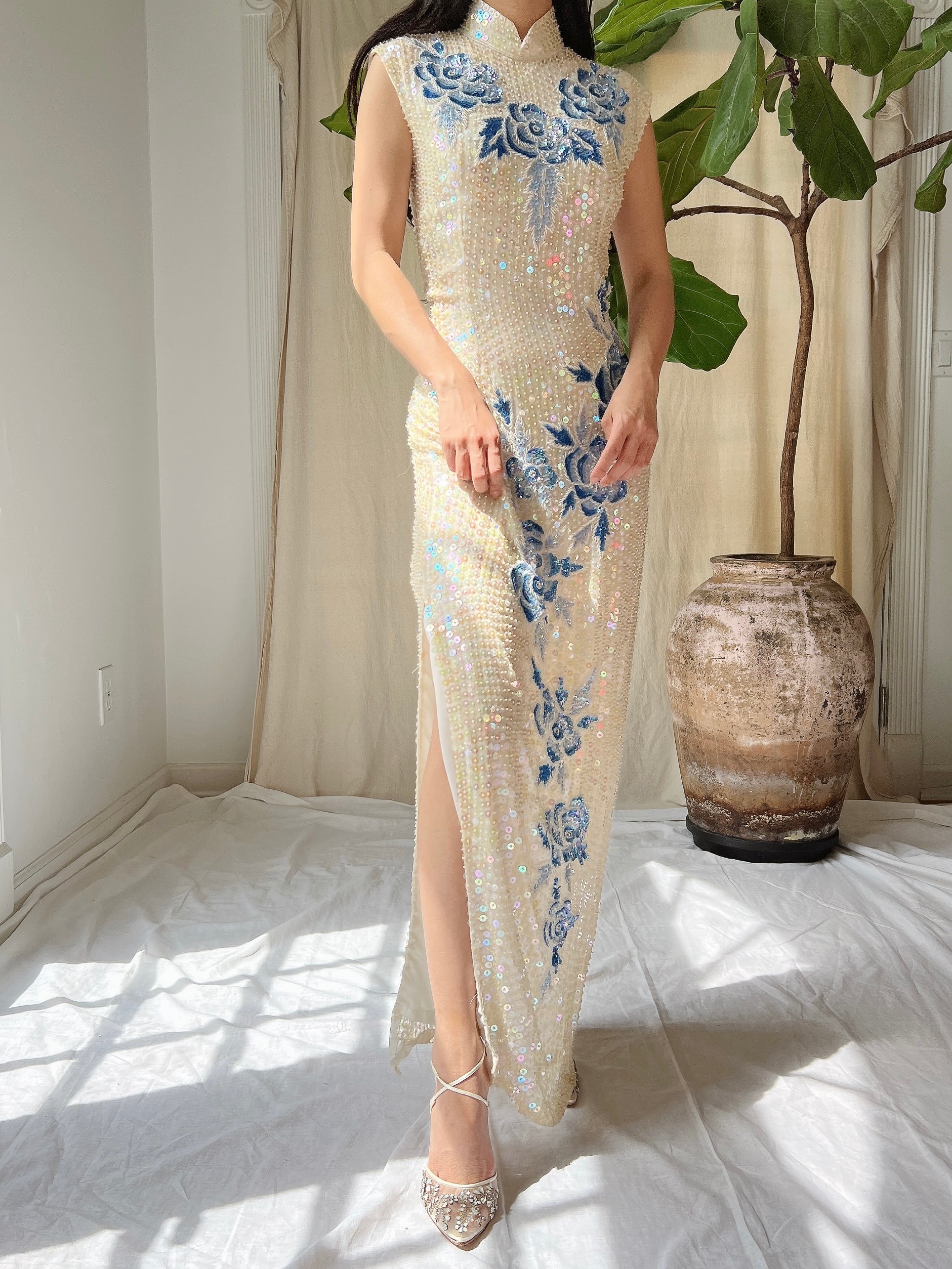 1960s Silk Sequins Qipao - M