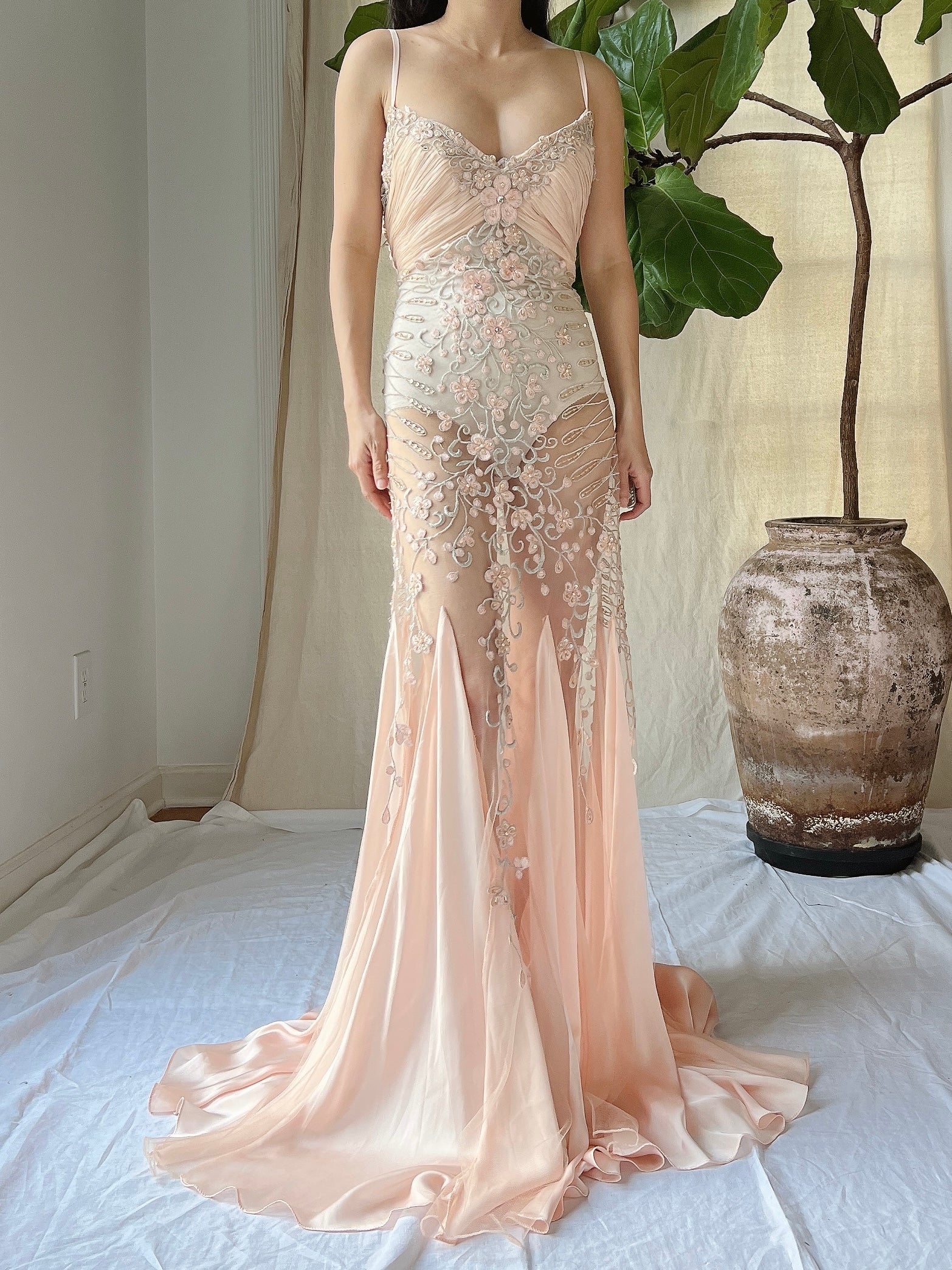 Vintage Sheer Embroidered Dress - M/L