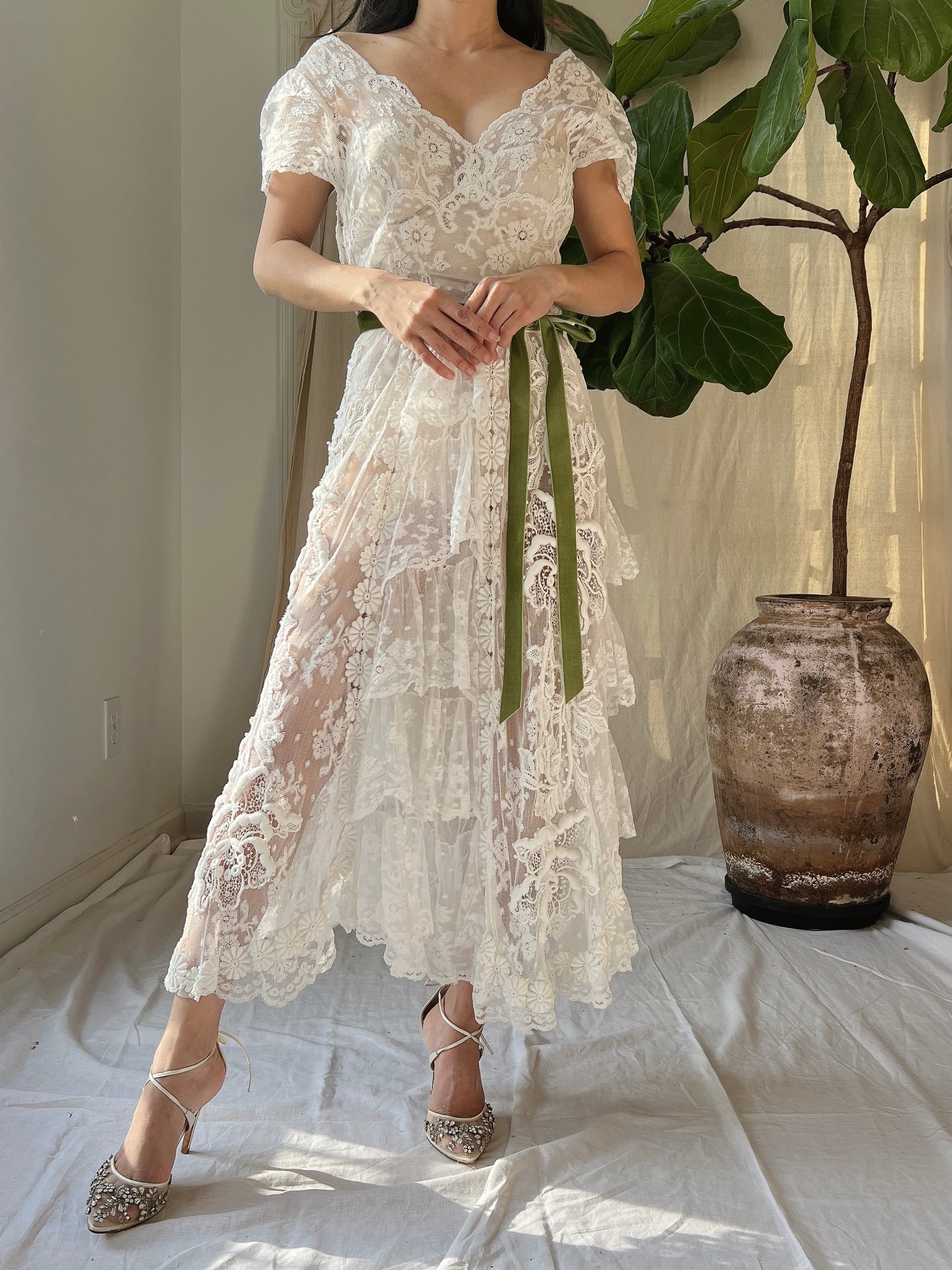 Rare Antique Mixed Lace Dress - XS