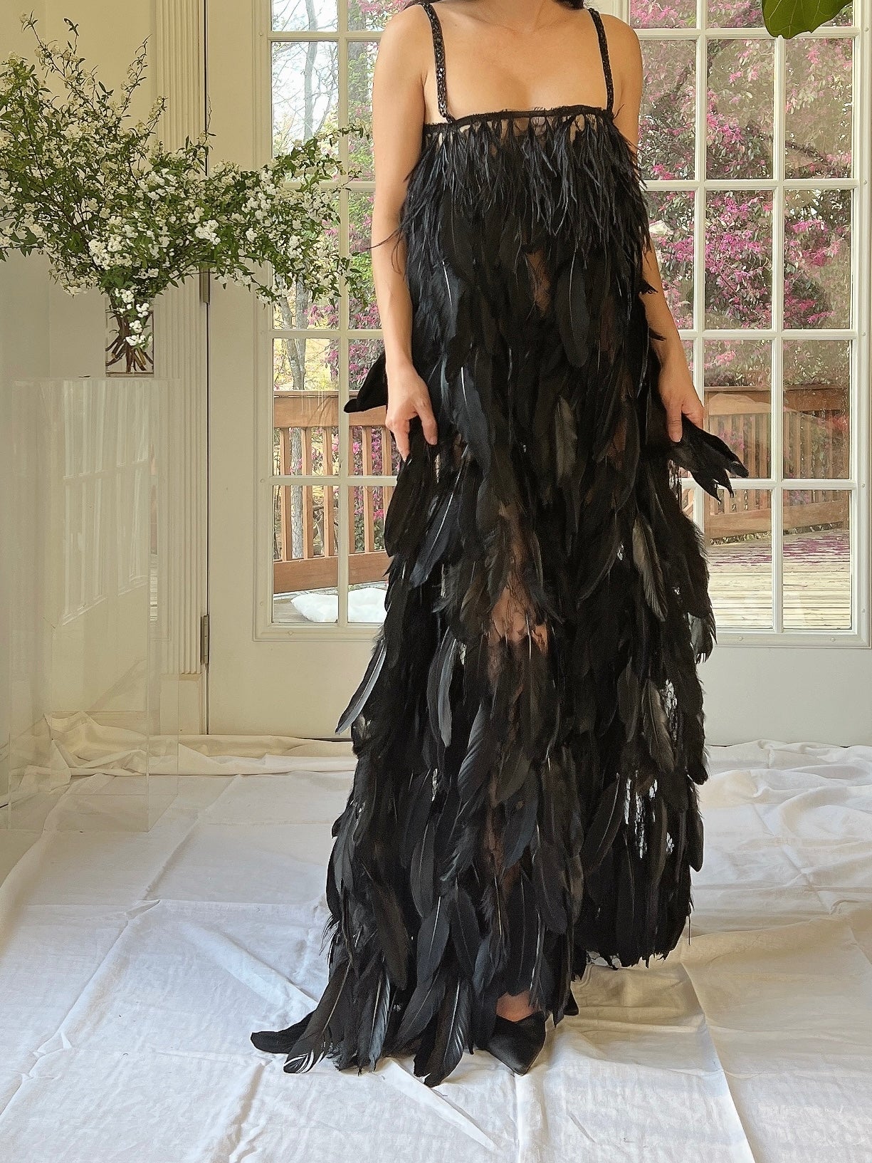Vintage Feather and Lace Gown - S/M