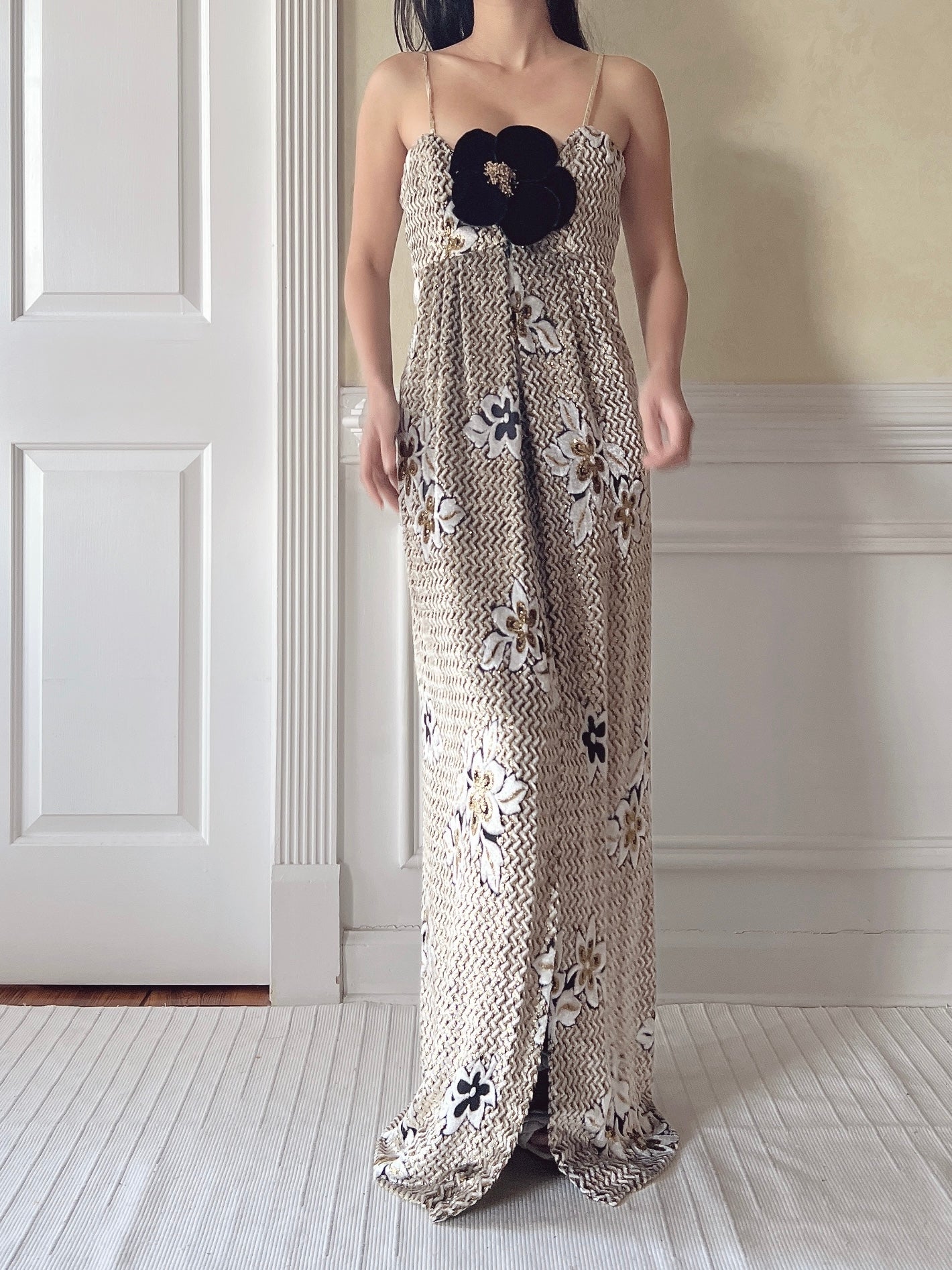 Vintage Velvet/Lurex Sweetheart Draped Dress - M