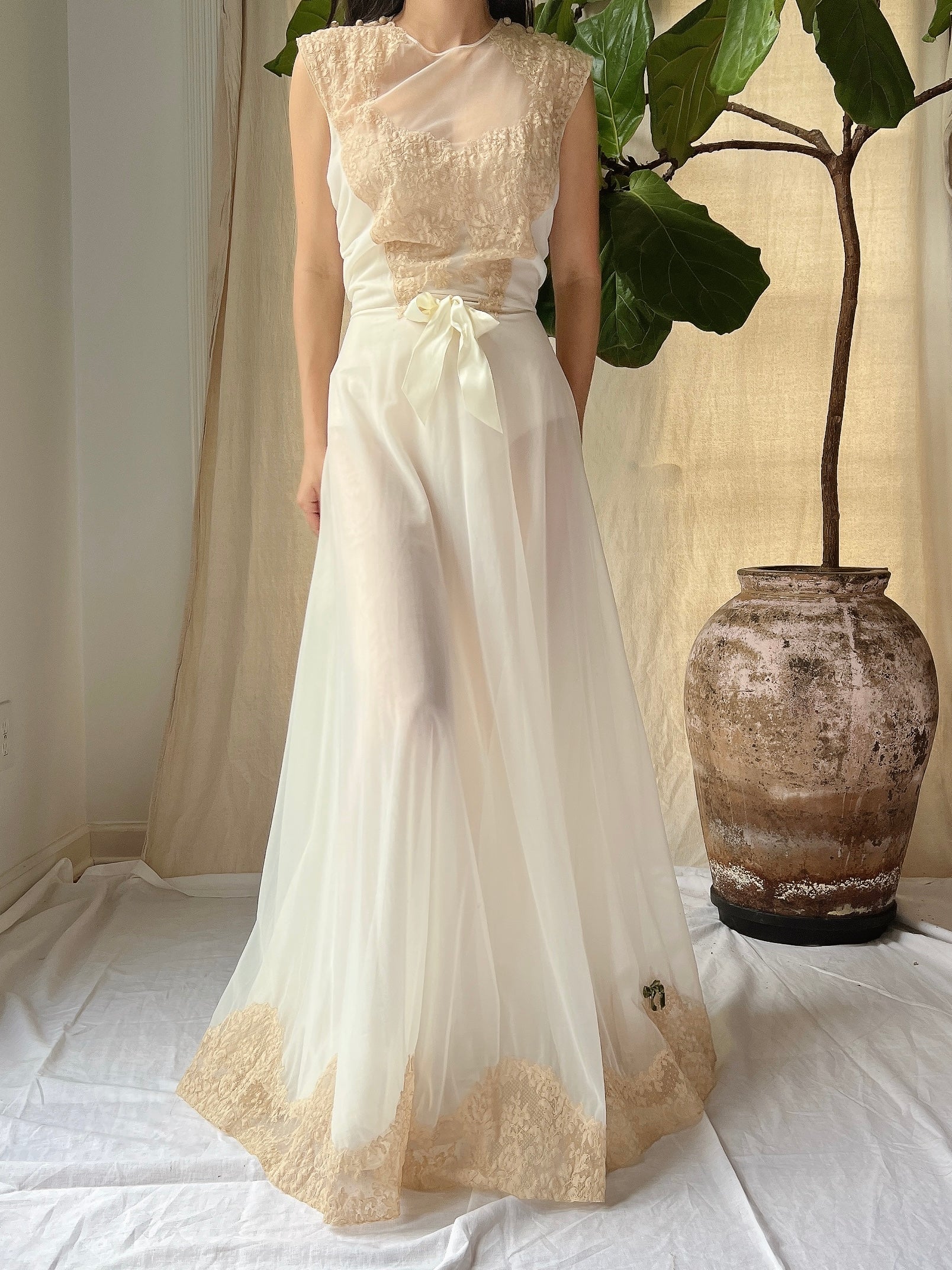 1960s Lace Nylon Slip Gown - XS