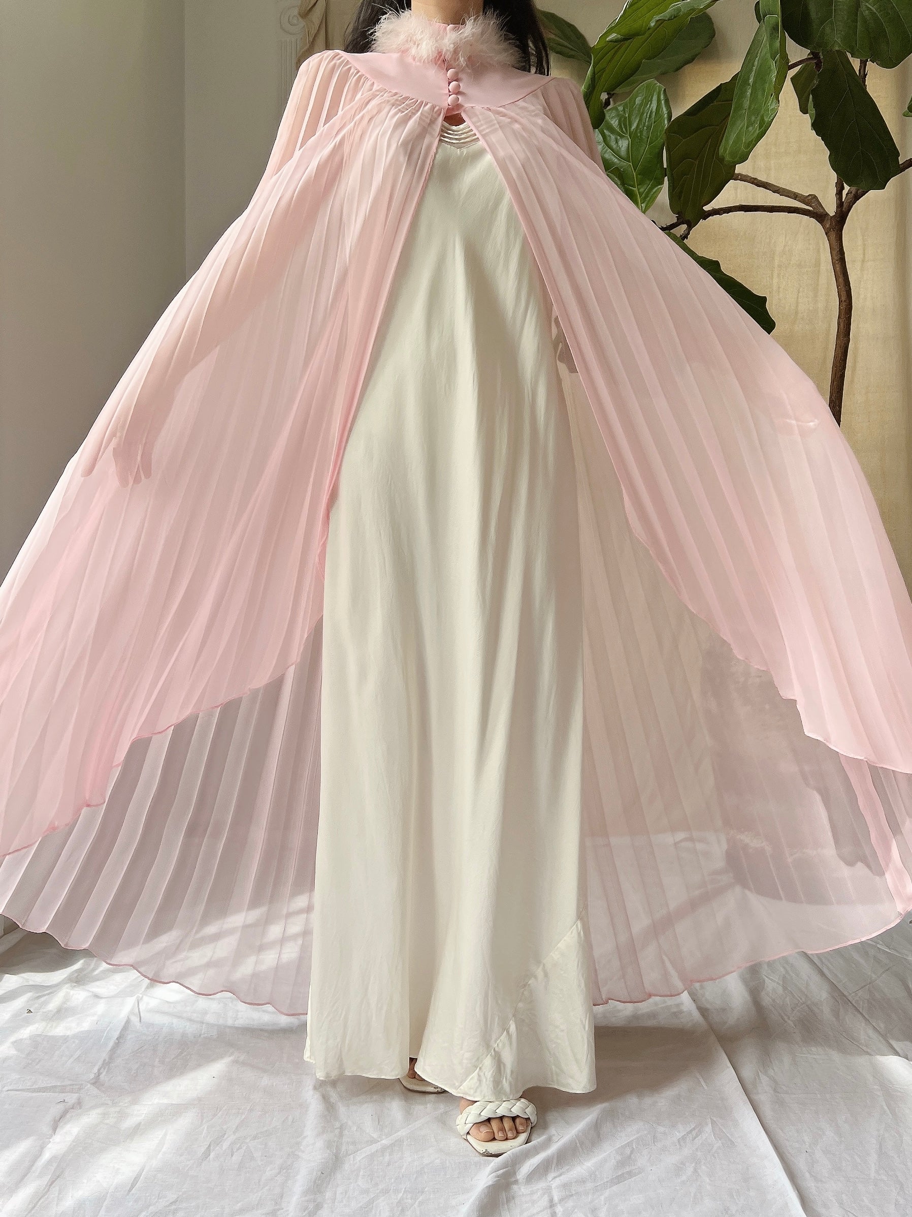 Vintage Pink Chiffon Cape - OSFM