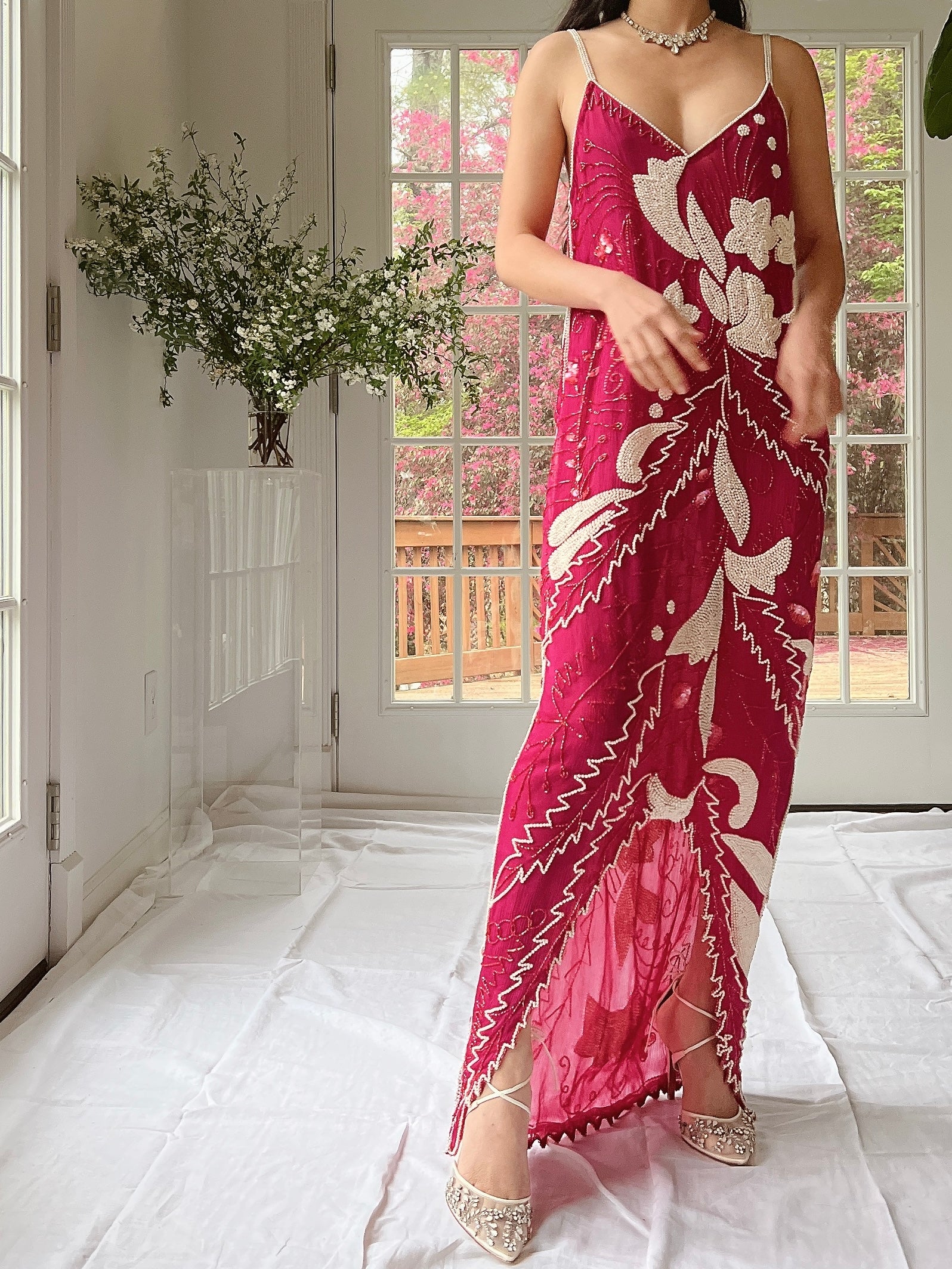 Vintage Seed Pearl Silk Hi-Low Dress - S-L