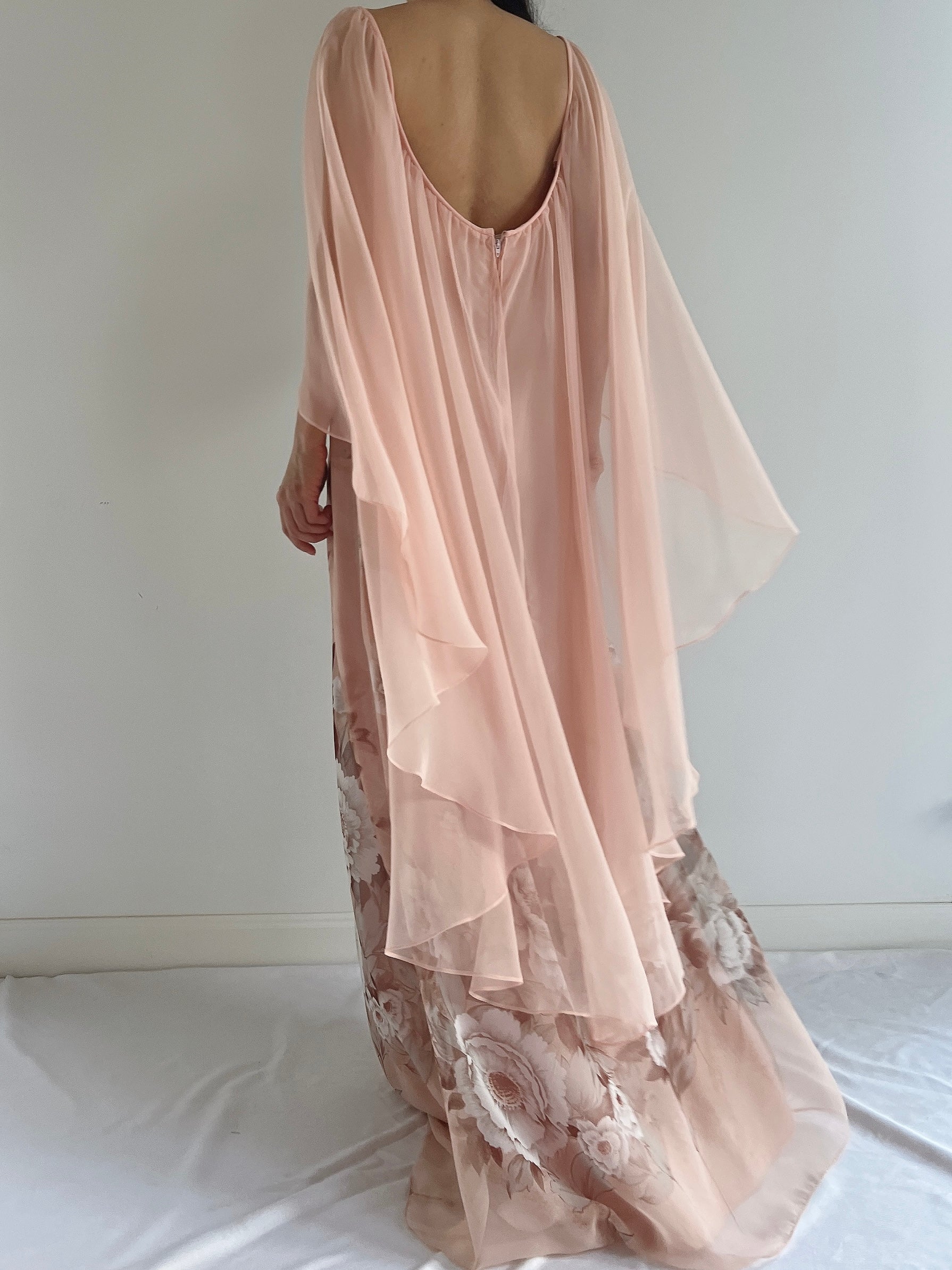 Vintage Chiffon Floral Cape Gown - OSFM