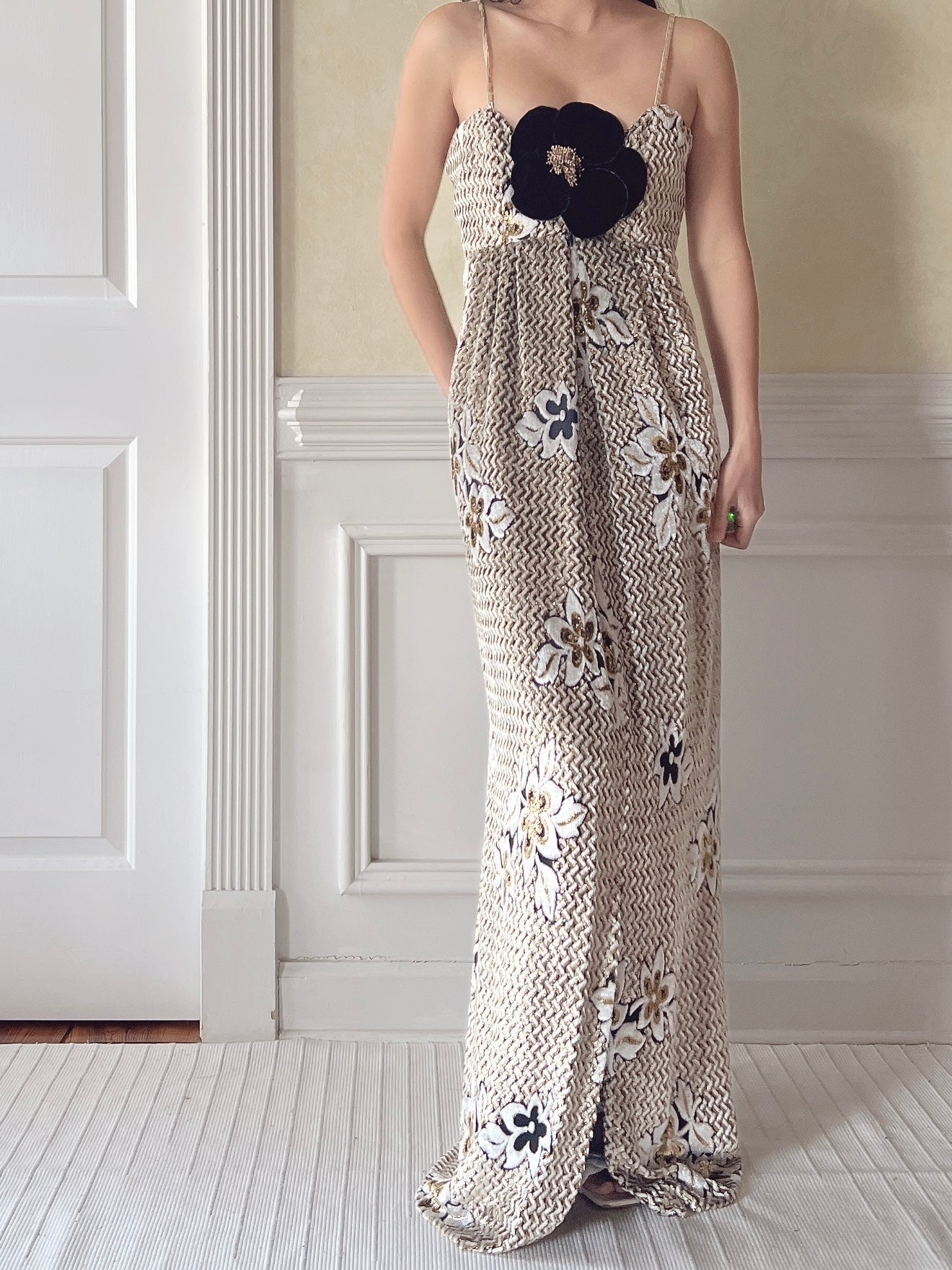 Vintage Velvet/Lurex Sweetheart Draped Dress - M