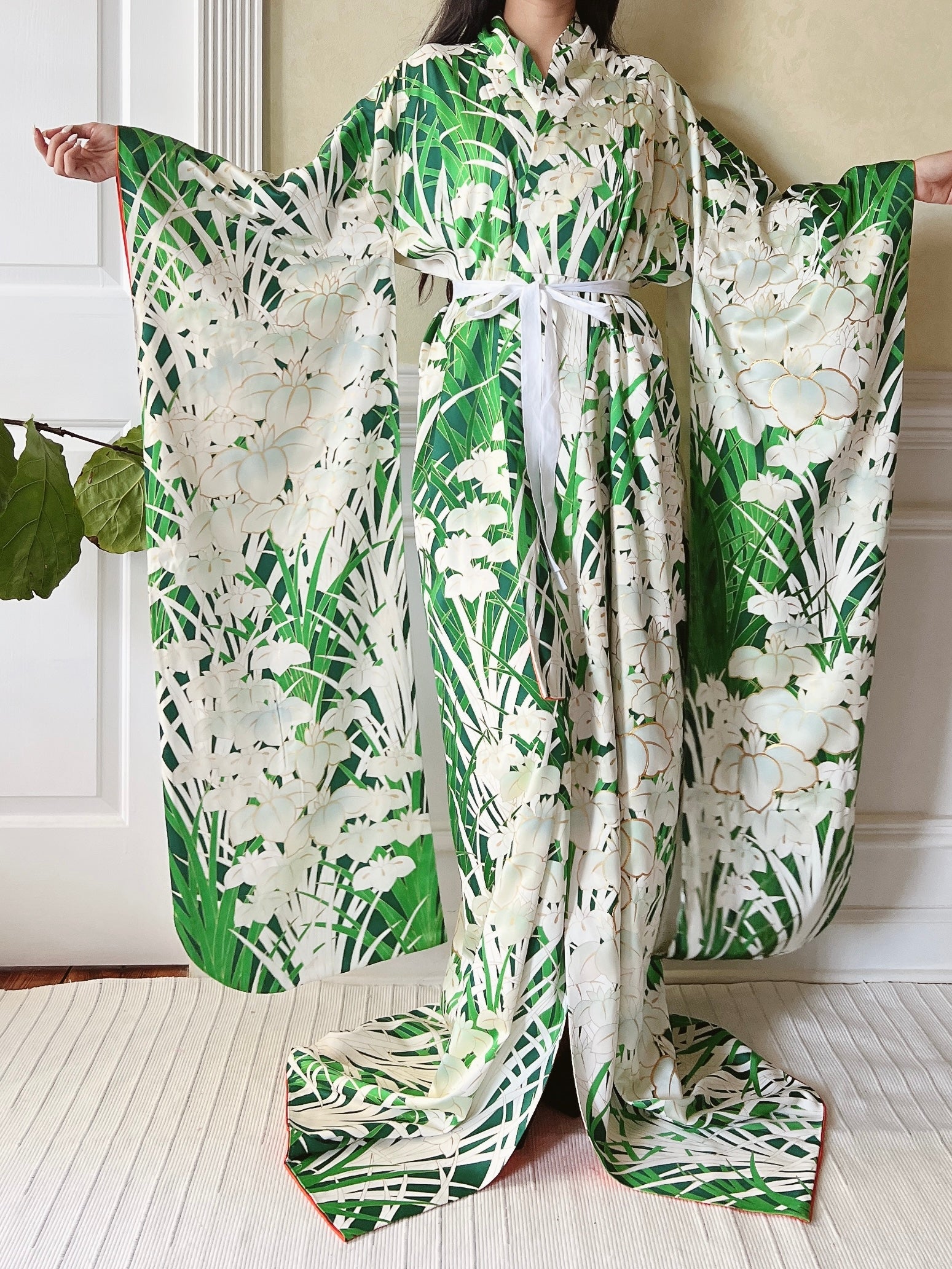 Vintage Silk Iris Painted Kimono - OSFM