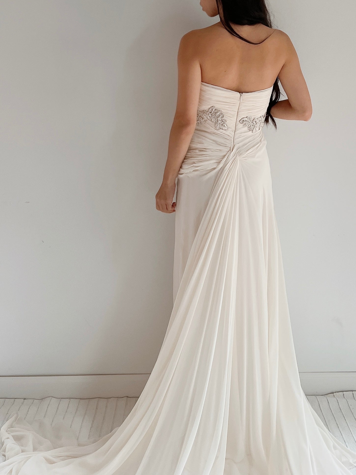 Marchesa Ivory Silk Chiffon Draped Gown - M/L 10