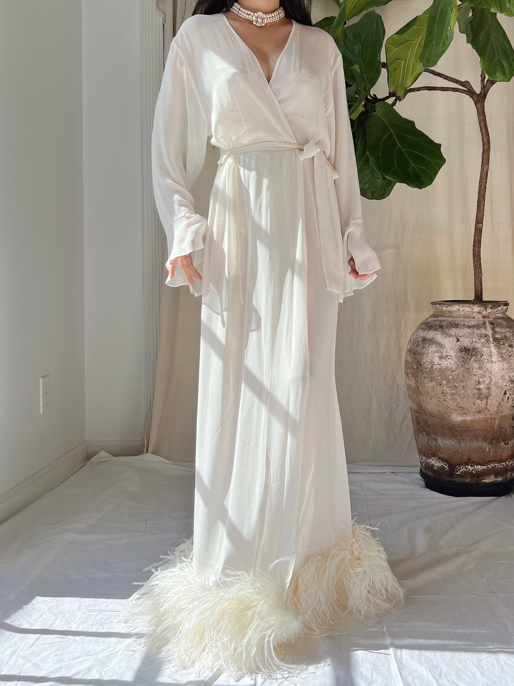 Vintage Silk Feathered Robe - M